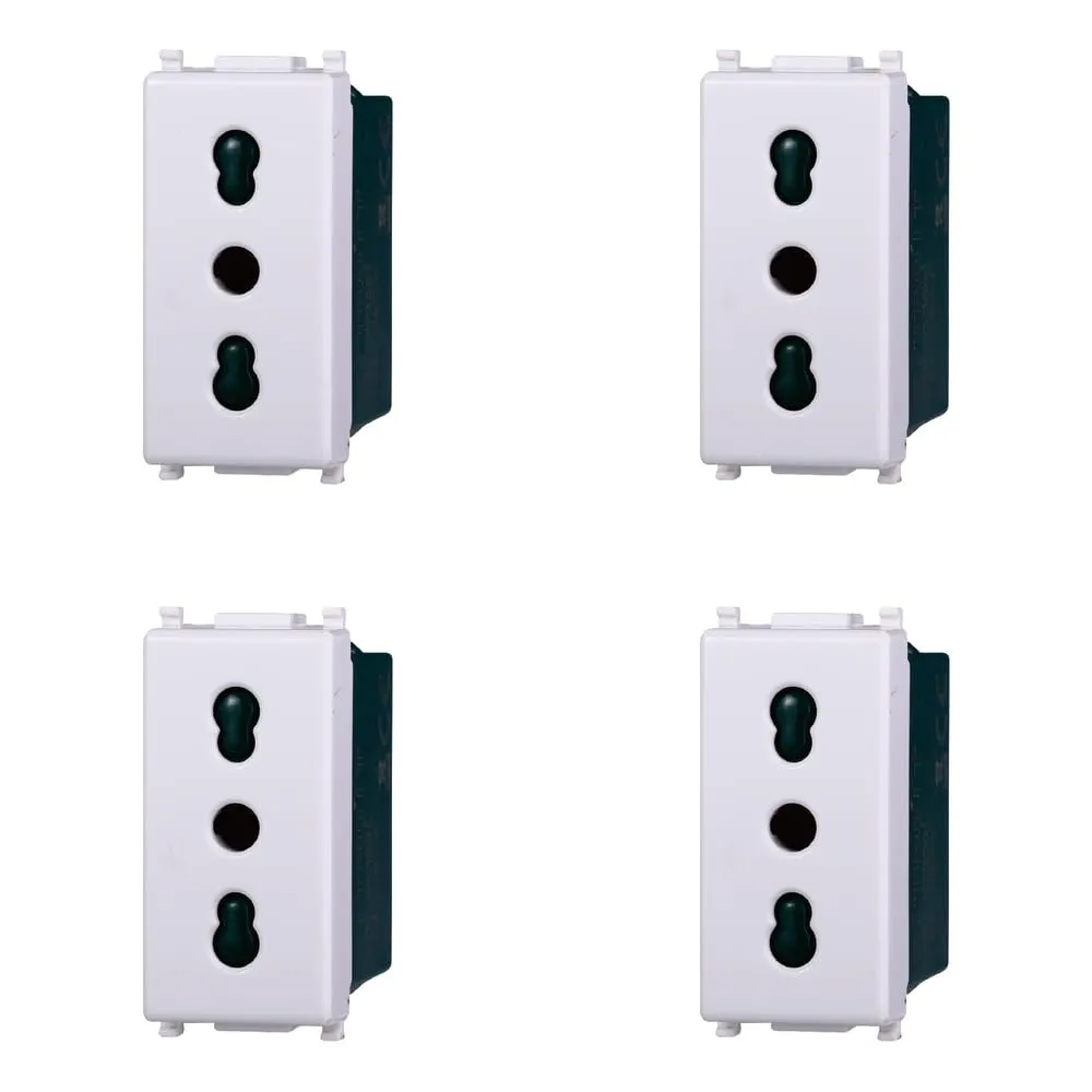 Presa Bipasso Compatibile Vimar Plana 2P+T 10/16A 250V Bianco EV2001 (Kit 4 Pezzi)