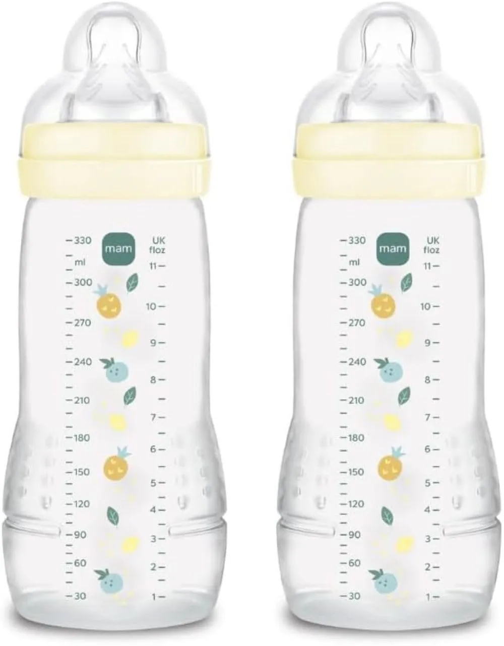 MAM Easy Active Biberon 330ml - Kit da 2, Tettarella Misura 3 (4+ Mesi), Neutro
