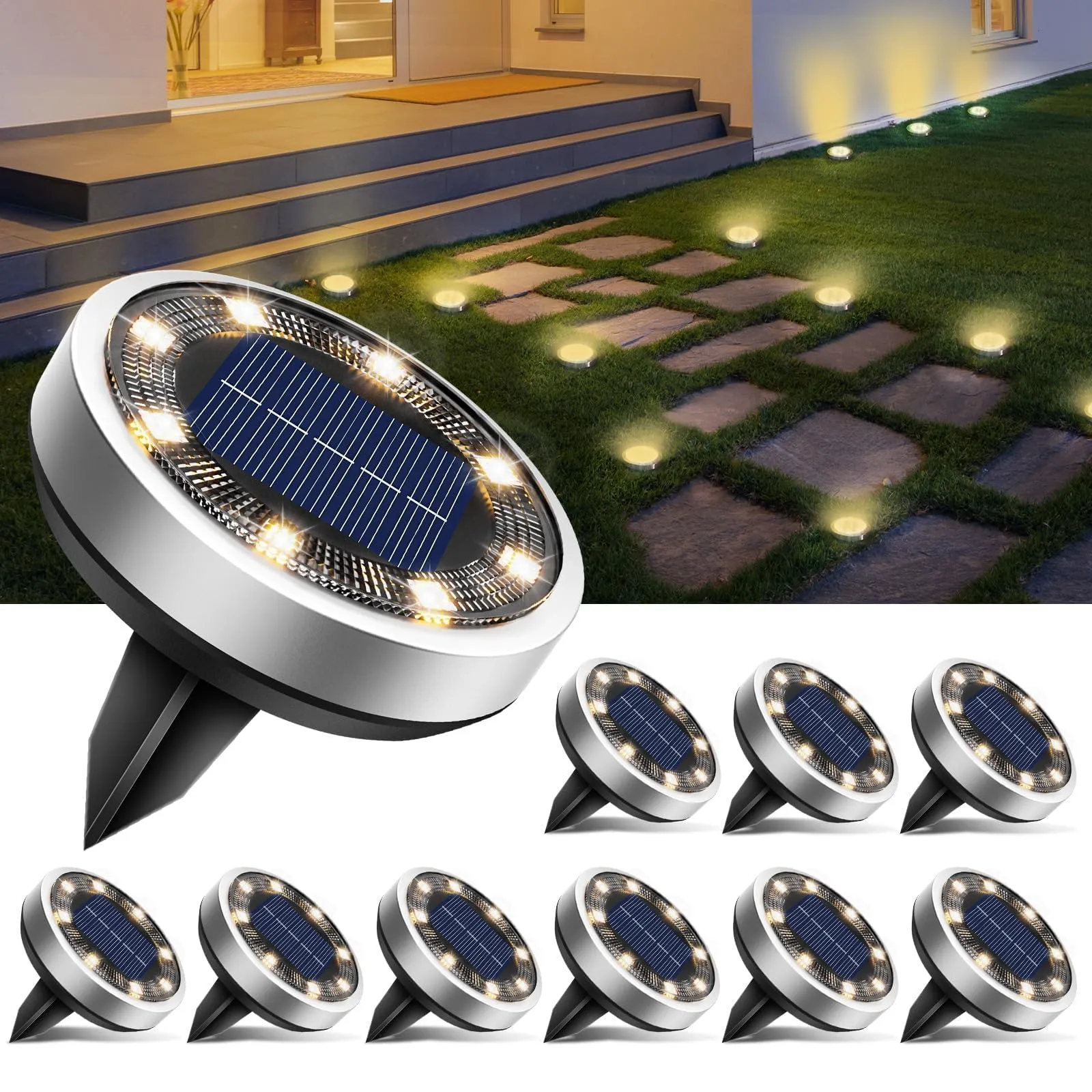 BTFarm Set di 10 Luci Solari da Giardino a LED, Bianco Caldo