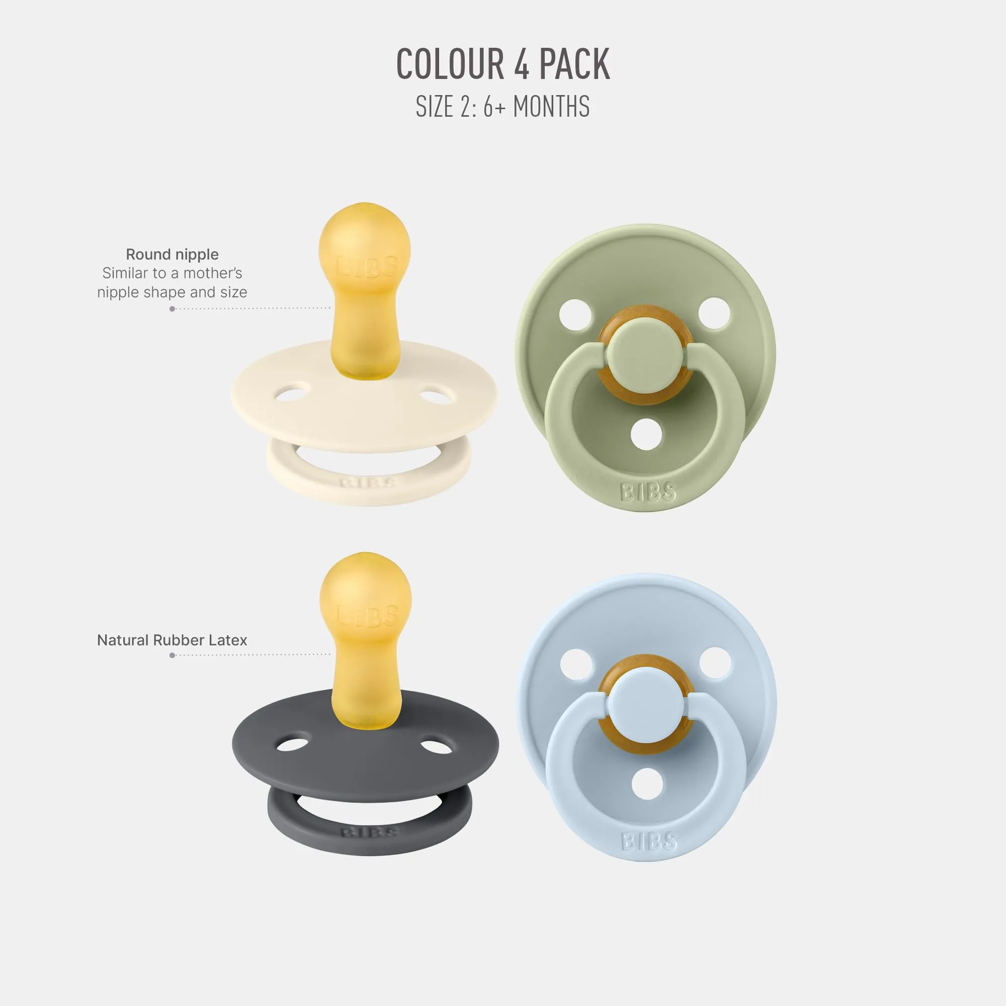 BIBS Colour Ciucci - Set da 4, Iron Mix (6-18 Mesi)