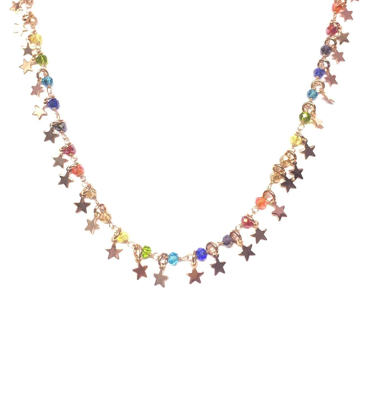 Linea Italia Gioielli - Collana Girocollo Argento 925 Placcato Oro Rosa Stelle e Pietre Colorate