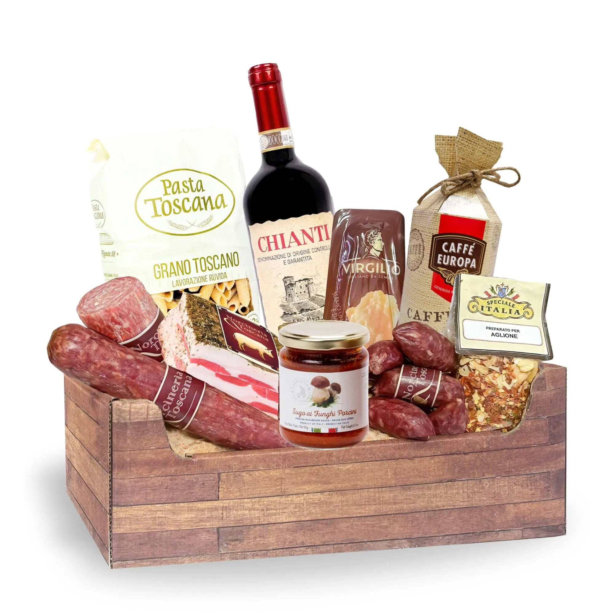 Cesti Natalizi Speciale Italia - Cesto Natalizio Gastronomico Toscana e Dintorni, Confezione Regalo Natale con Prodotti Alimentari Tipici della Regione Toscana, 10 pezzi