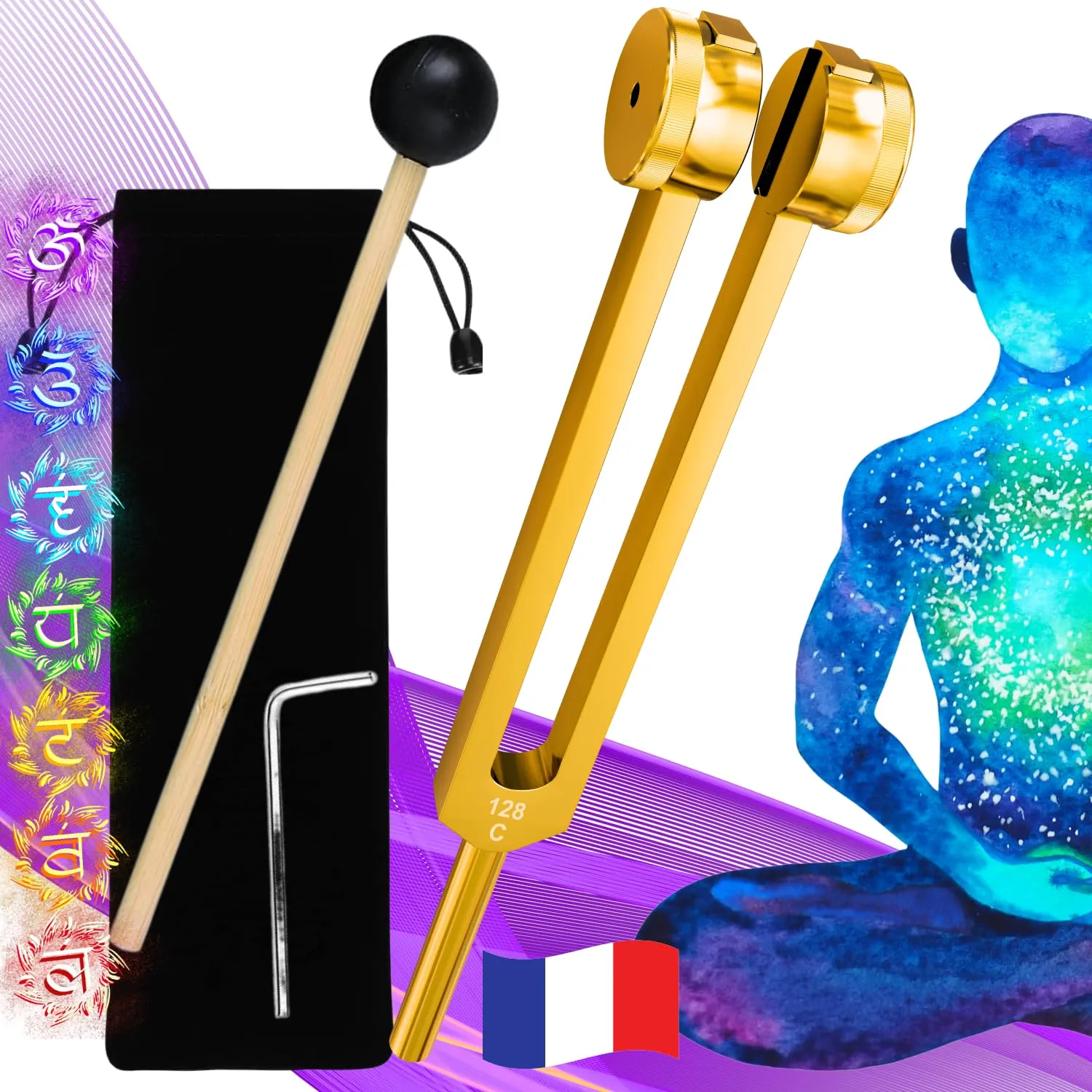 Diapason Medico/Curativo 128 Hz Professionale in Alluminio Dorato