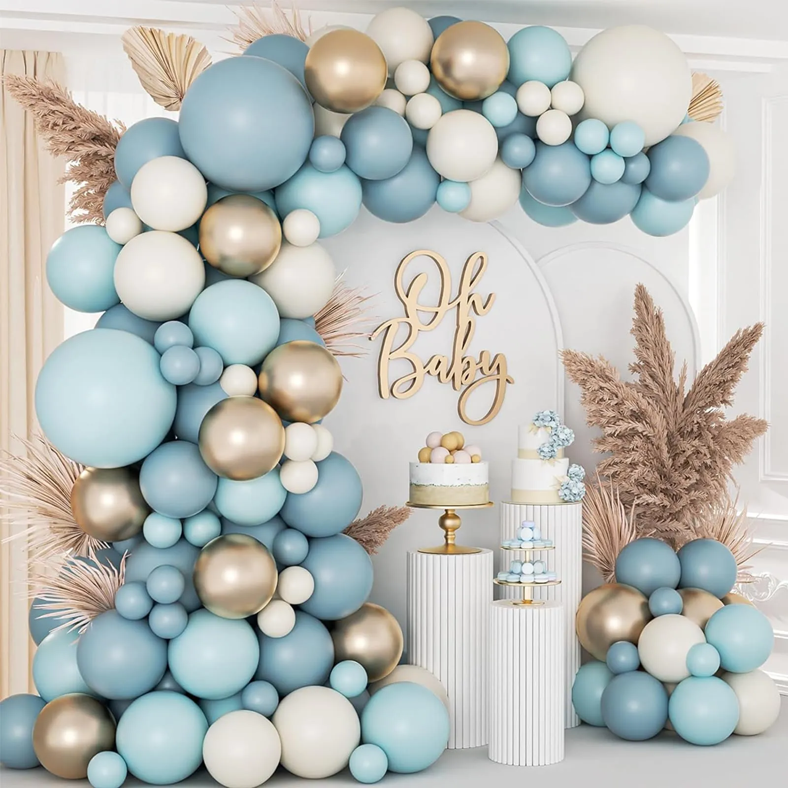 Kit Arco Palloncini Blu 105 Pezzi - Ghirlanda Azzurra, Oro, Bianca e Sabbia per Feste Indimenticabili