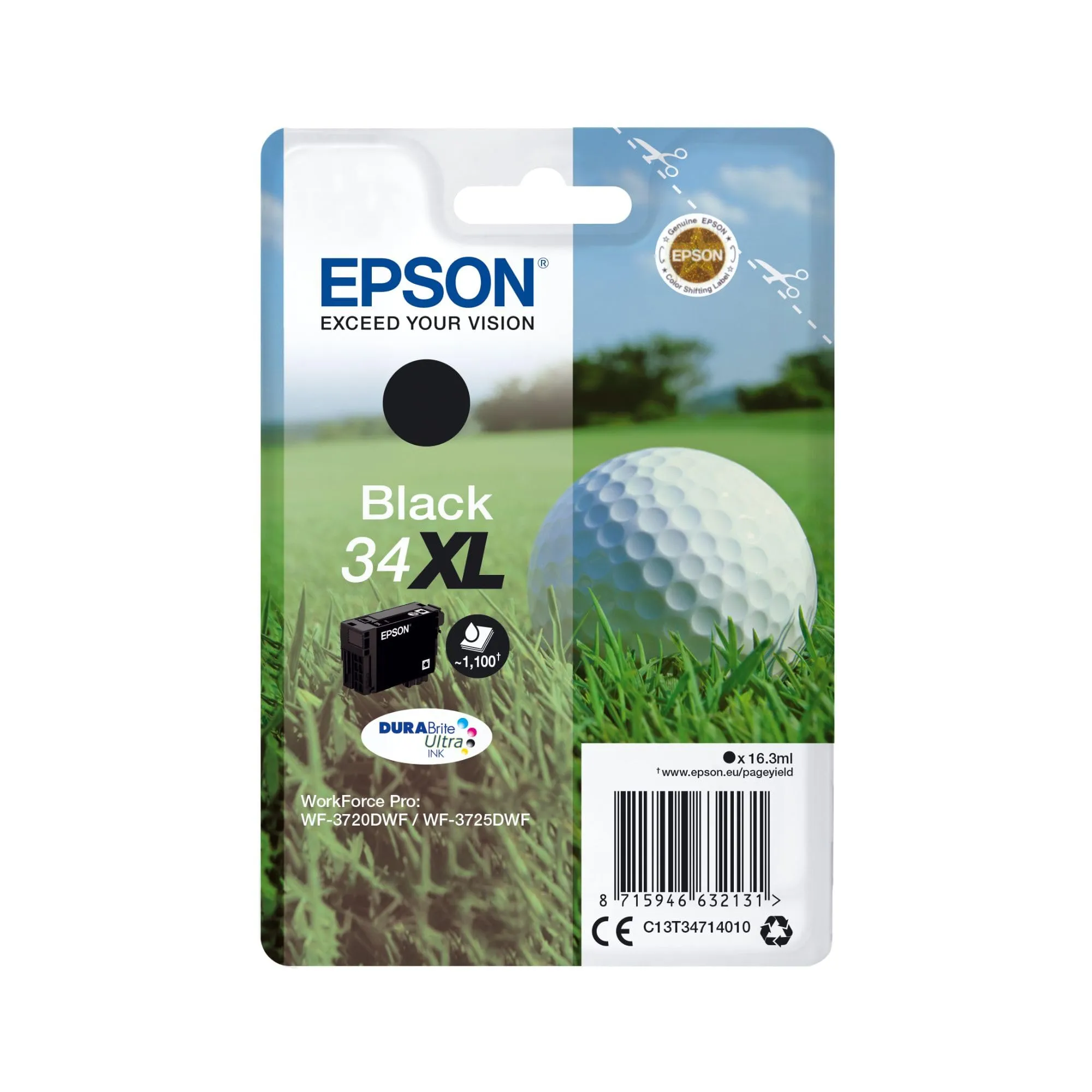 Epson 34 Serie Pallina da Golf, Cartuccia Originale Getto d'Inchiostro DURABrite Ultra, Formato XL, Nero