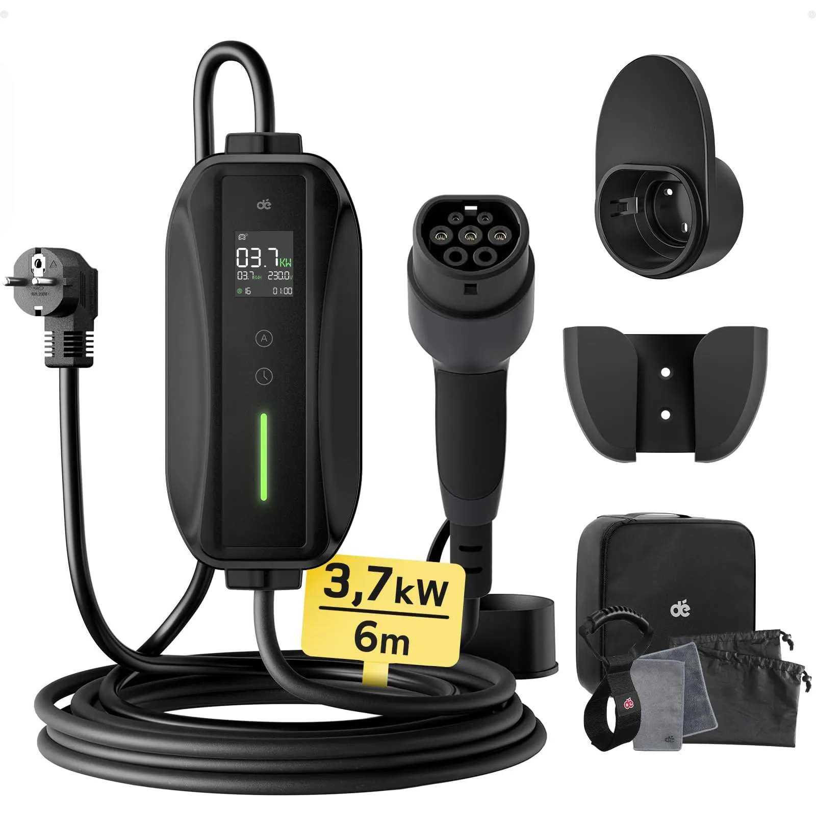 dé Cavo di Ricarica per Auto Elettrica Tipo 2 Schuko 6m - 3.7kW