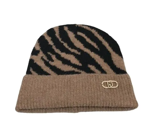 Liu Jo Berretto Beanie Zebrato Nero/Cammello