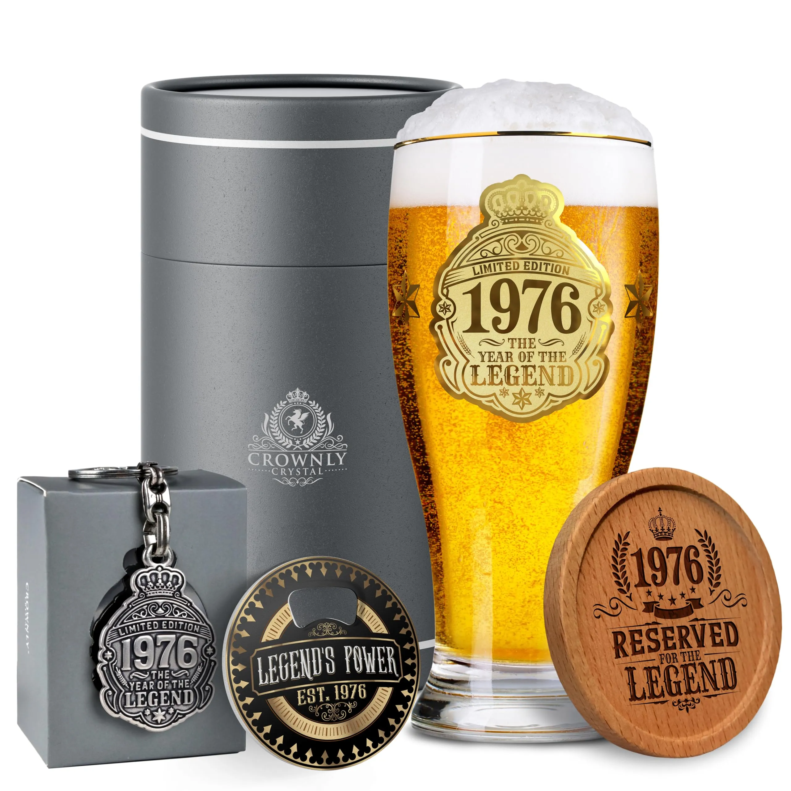 CROWNLY CRYSTAL® 1976 Regalo 50 Anni Uomo Bicchieri Birra Personalizzati