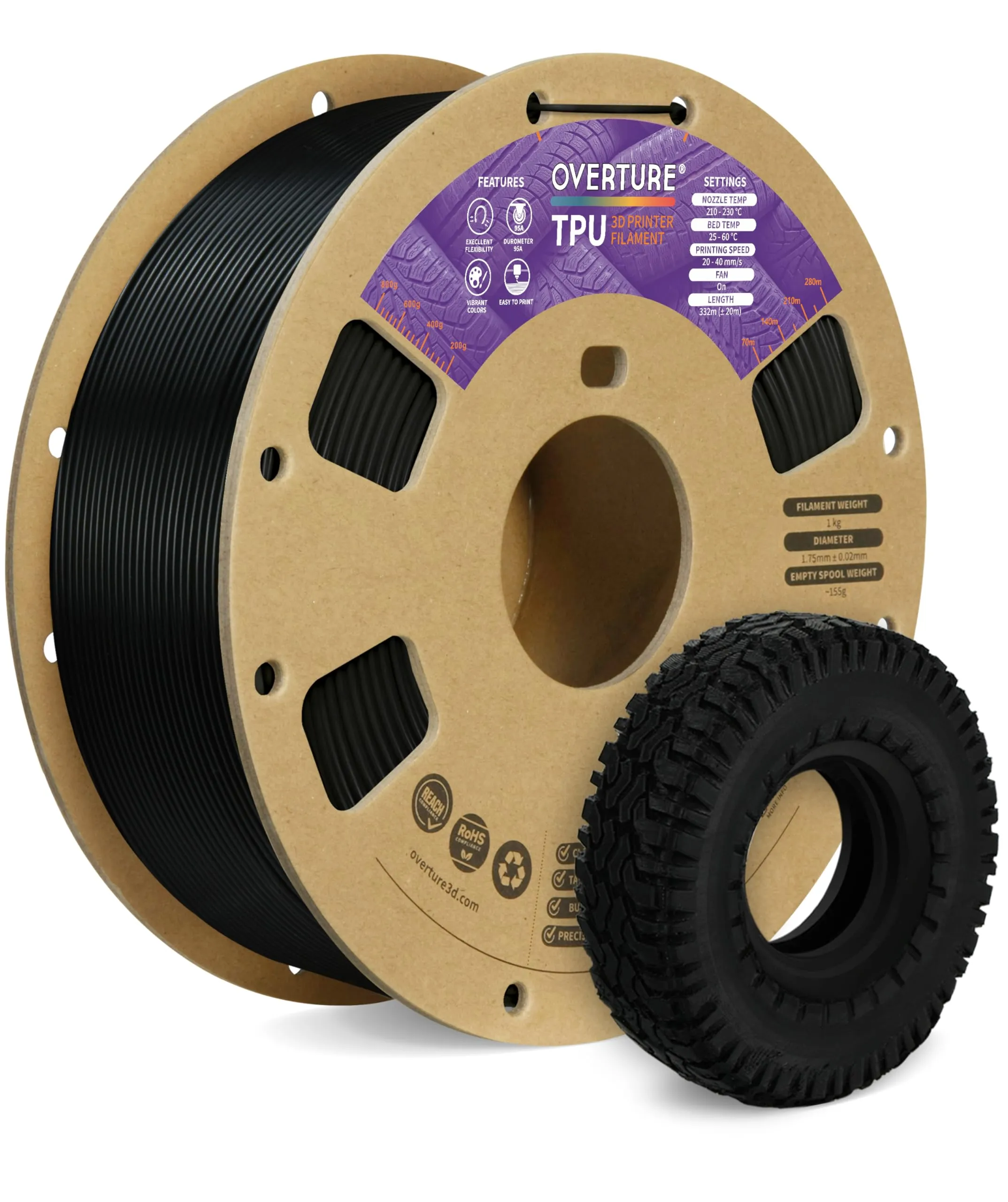 Filamento TPU OVERTURE 1.75mm Nero 1kg