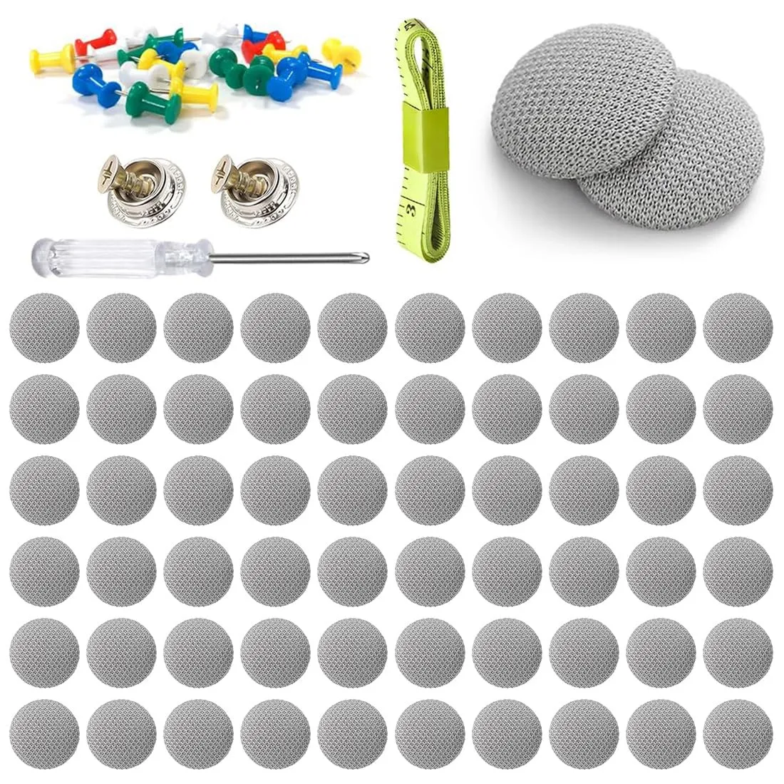 Kit Riparazione Cielo Auto Grigio - 65 Rivetti, Puntine, Cacciavite e Metro