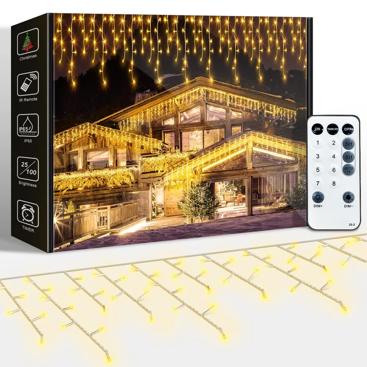 ARKOCHIC 10M Luci Natale Esterno Cascata LED Bianco Caldo