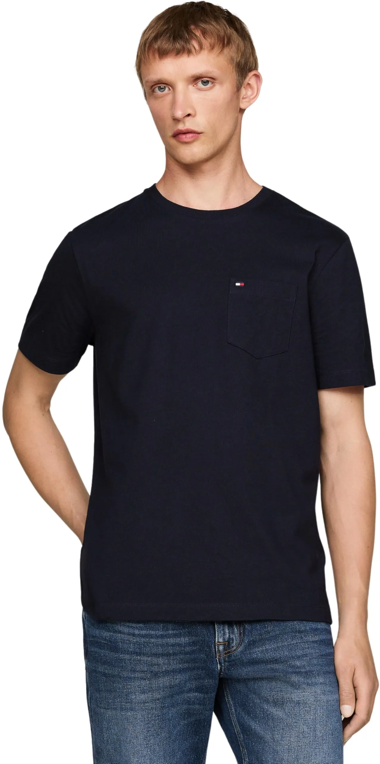 Tommy Hilfiger Uomo T-Shirt Maniche Corte Essential con Taschino sul Petto, Blu (Desert Sky)