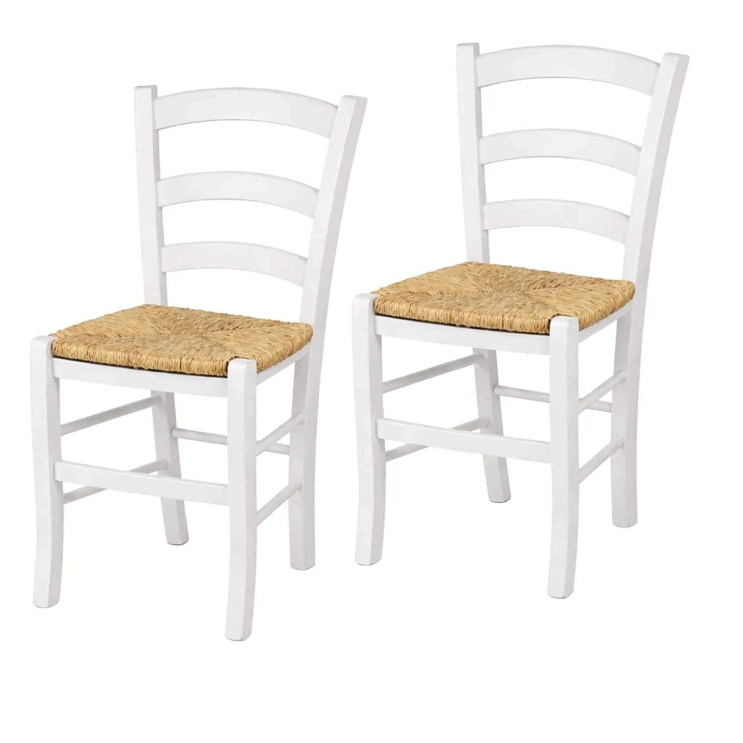 VIRSUS Set 2 Sedie Paesana Bianche con Seduta in Paglia - Made in Italy