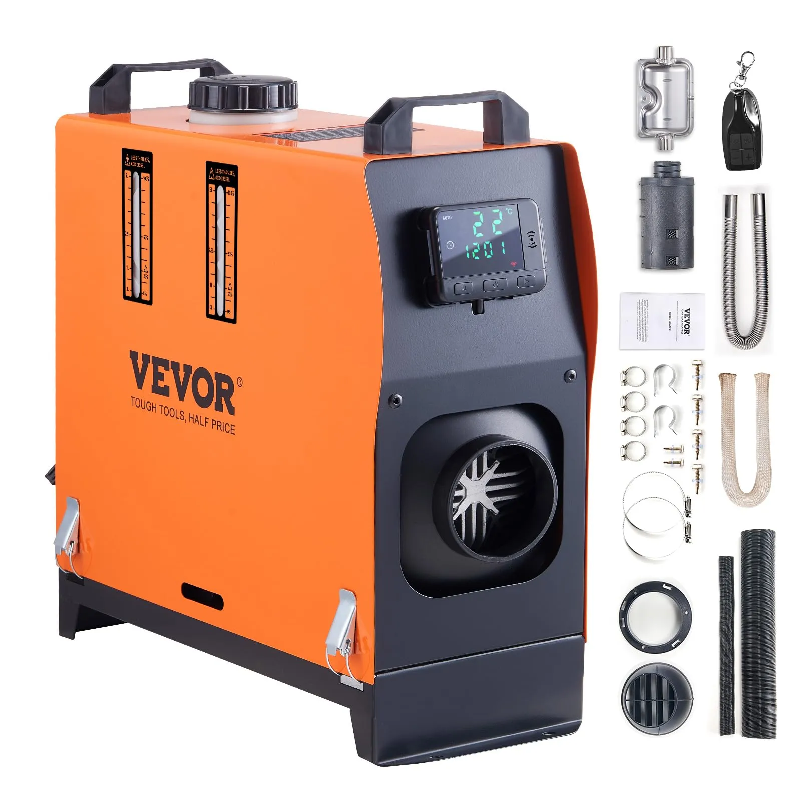 VEVOR Riscaldatore d'Aria Diesel Portatile all-in-One 12V 5-8KW 0,16-0,52 L/h per Auto Camion Camper Riscaldatore d'Aria Diesel da Parcheggio 8℃-36 ℃ Regolabile 15-20 m² Telecomando LCD Serbatoio 5L