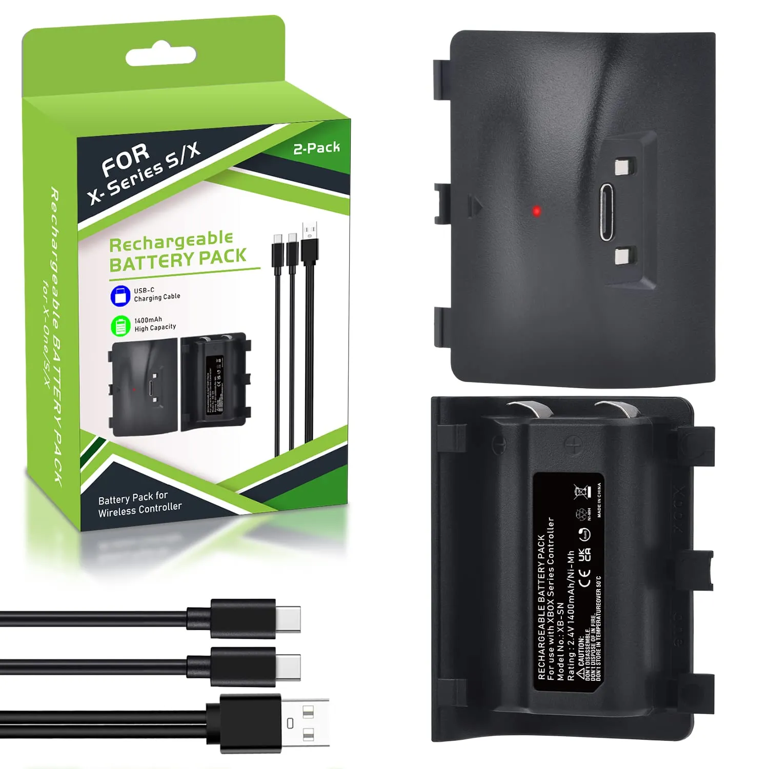 Uwayor Batteria Ricaricabile per Xbox Series X&S con Adattatore USB-C