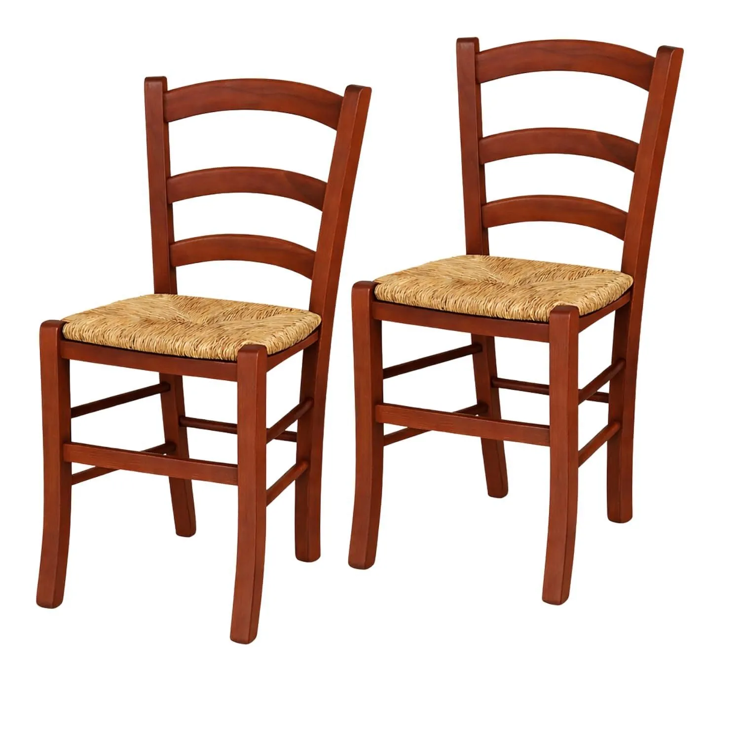 VIRSUS Set 2 Sedie Paesana Noce Scuro con Seduta in Paglia