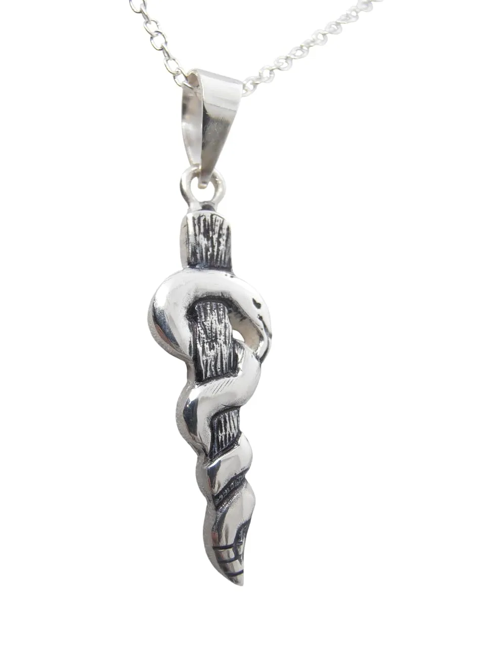 Bastone di Esculapio: Ciondolo e Catenina in Argento 925 - Pendente Simbolo Asclepio - Girocollo - Medicina - Medico - Dottori -