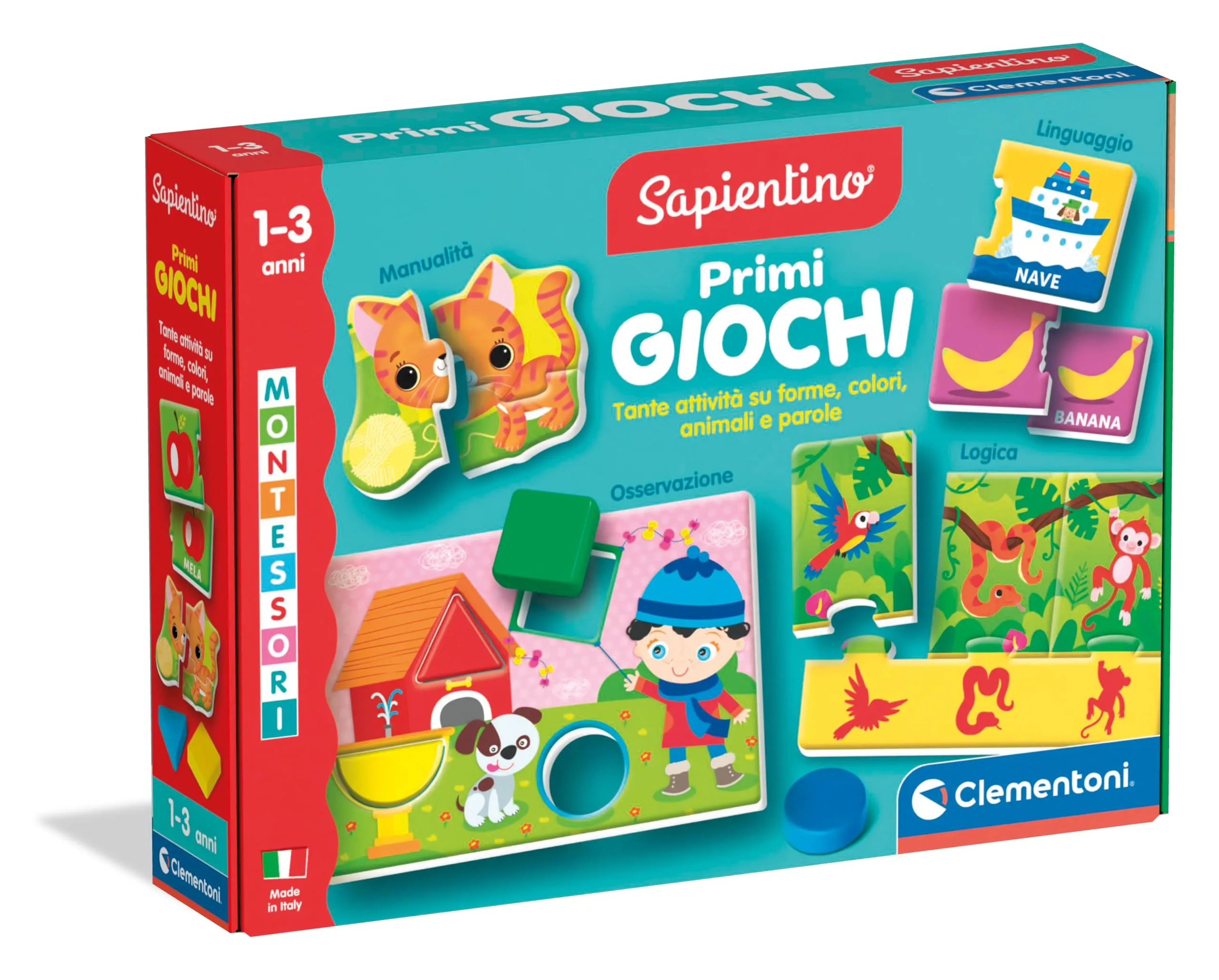 Clementoni Sapientino Montessori - Primi Giochi - Gioco Educativo 1 Anno, Flashcards Montessori, Schede Educative per Conoscere Animali Forme Colori, Apprendimento Prima Infanzia, Made in Italy, 16857