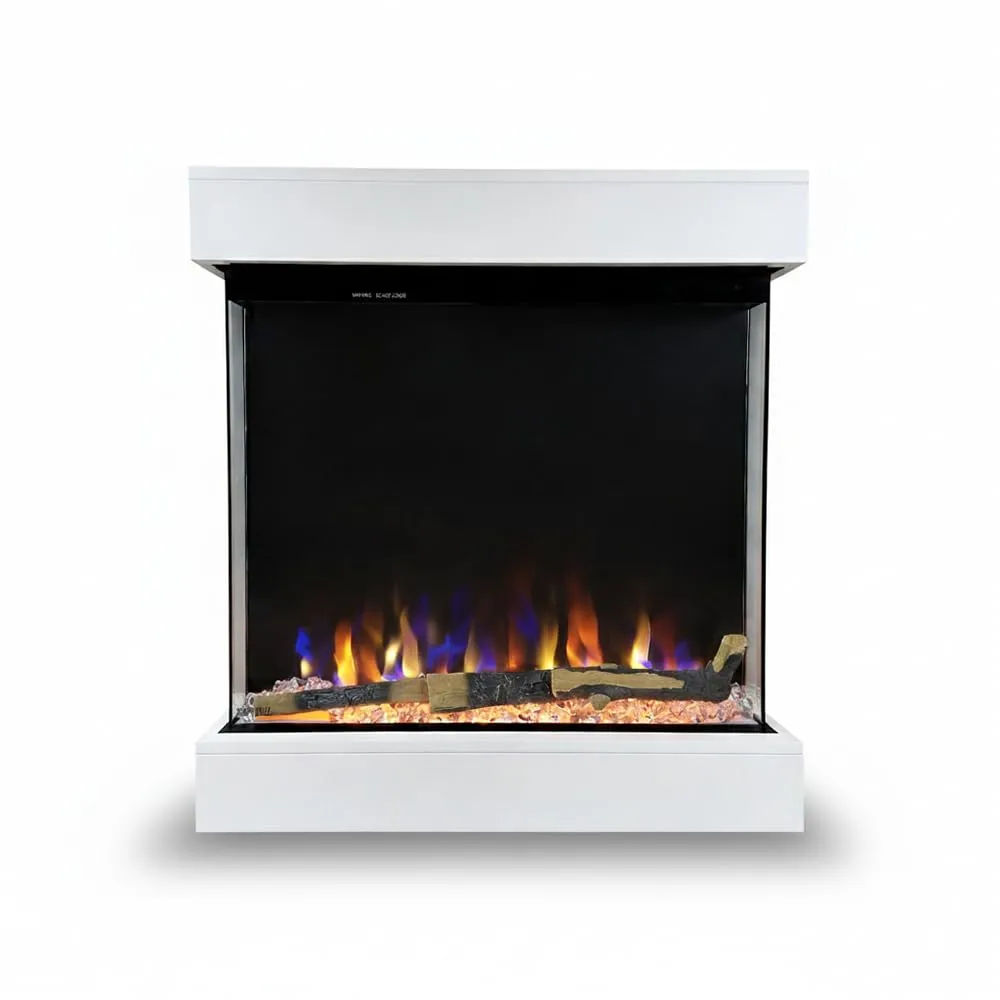 Caminetto Elettrico CALLIOPE Bianco con Cornice in Legno MDF e Bluetooth Integrato