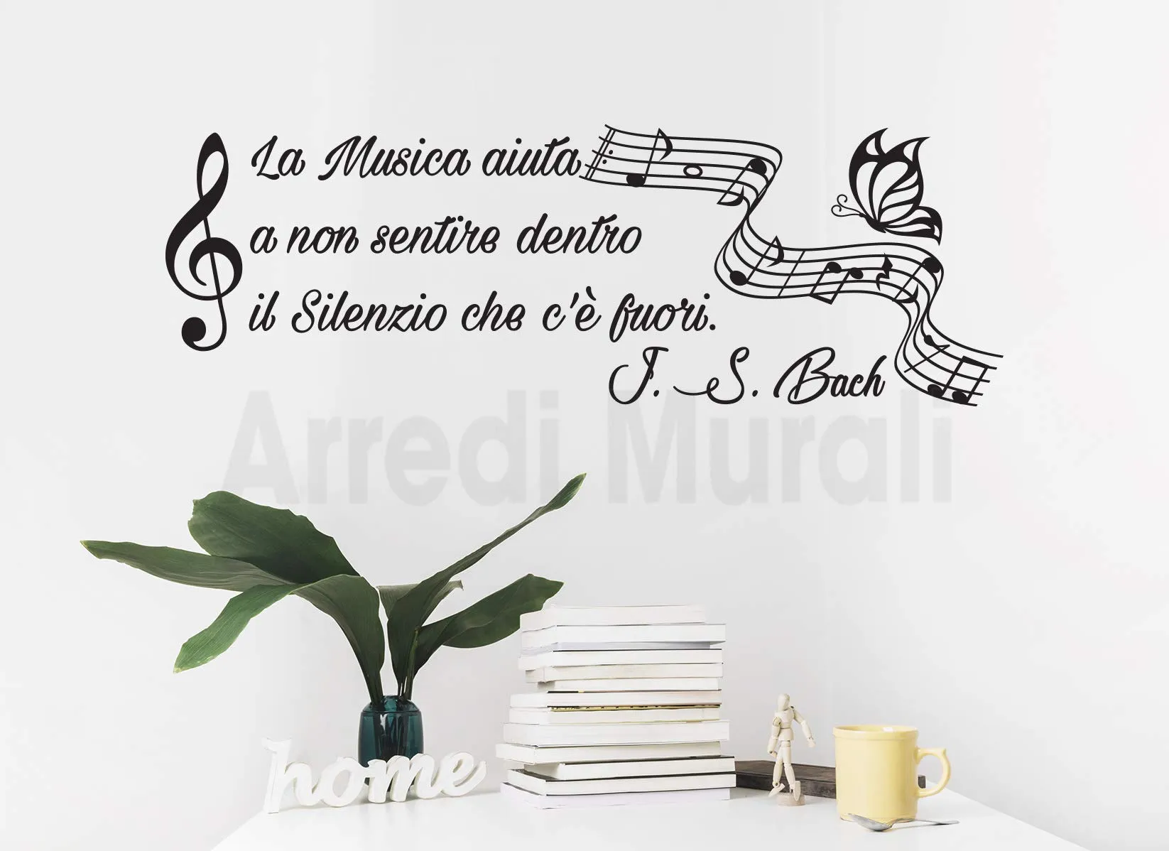 Adesivo Murale "Bach: Musica e Armonia" - Decorazione con Pentagramma e Farfalle