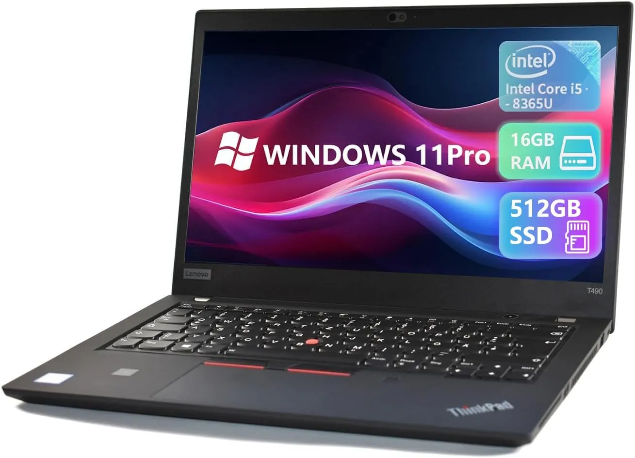 Lenovo Thinkpad T490 Ricondizionato - 14" FHD, i5-8365U, 16GB RAM, 512GB SSD, Windows 11 Pro