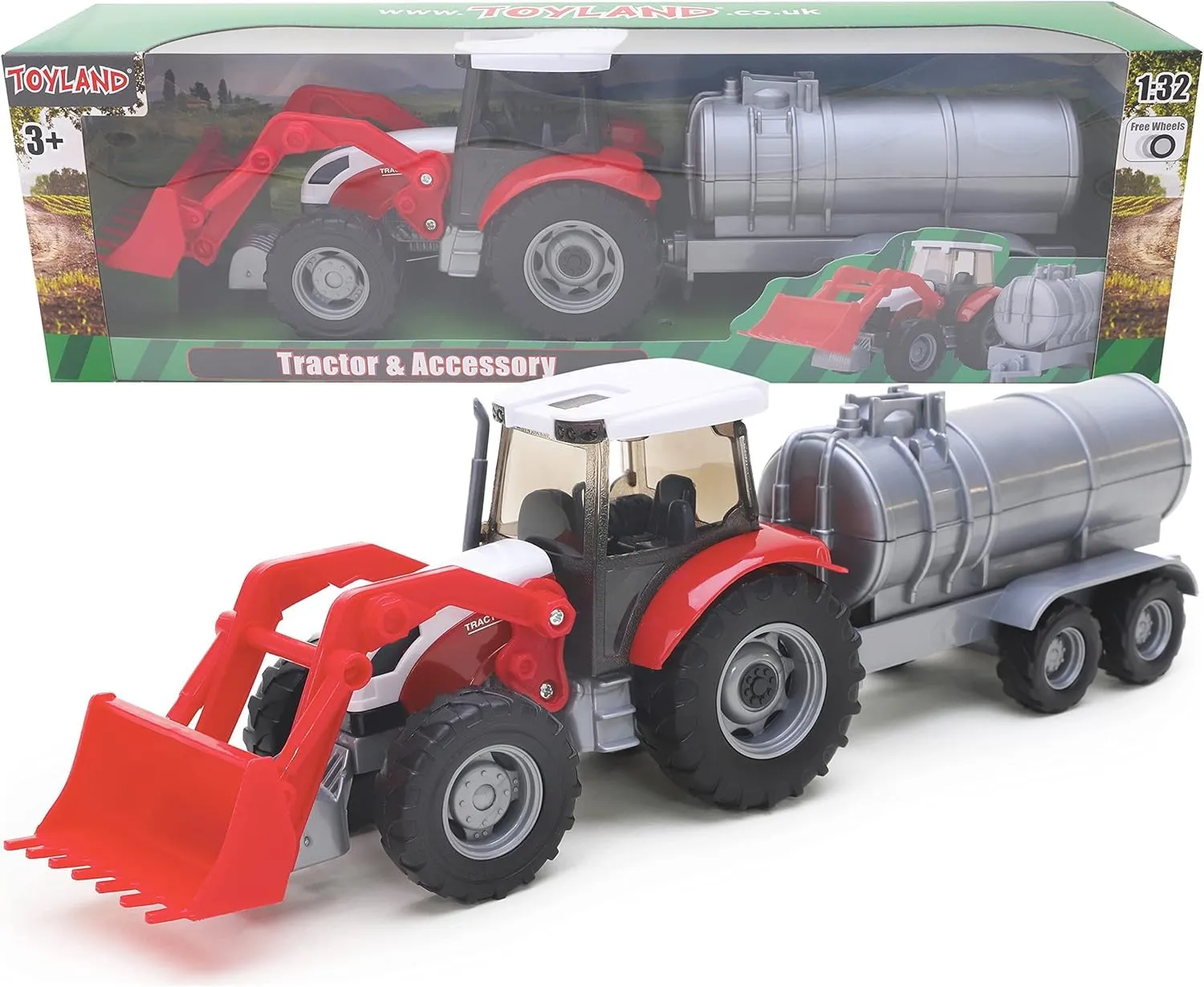 Toyland® Set Trattore e Rimorchio in Scala 1:32 - Giocattolo per Bambini (Rosso)