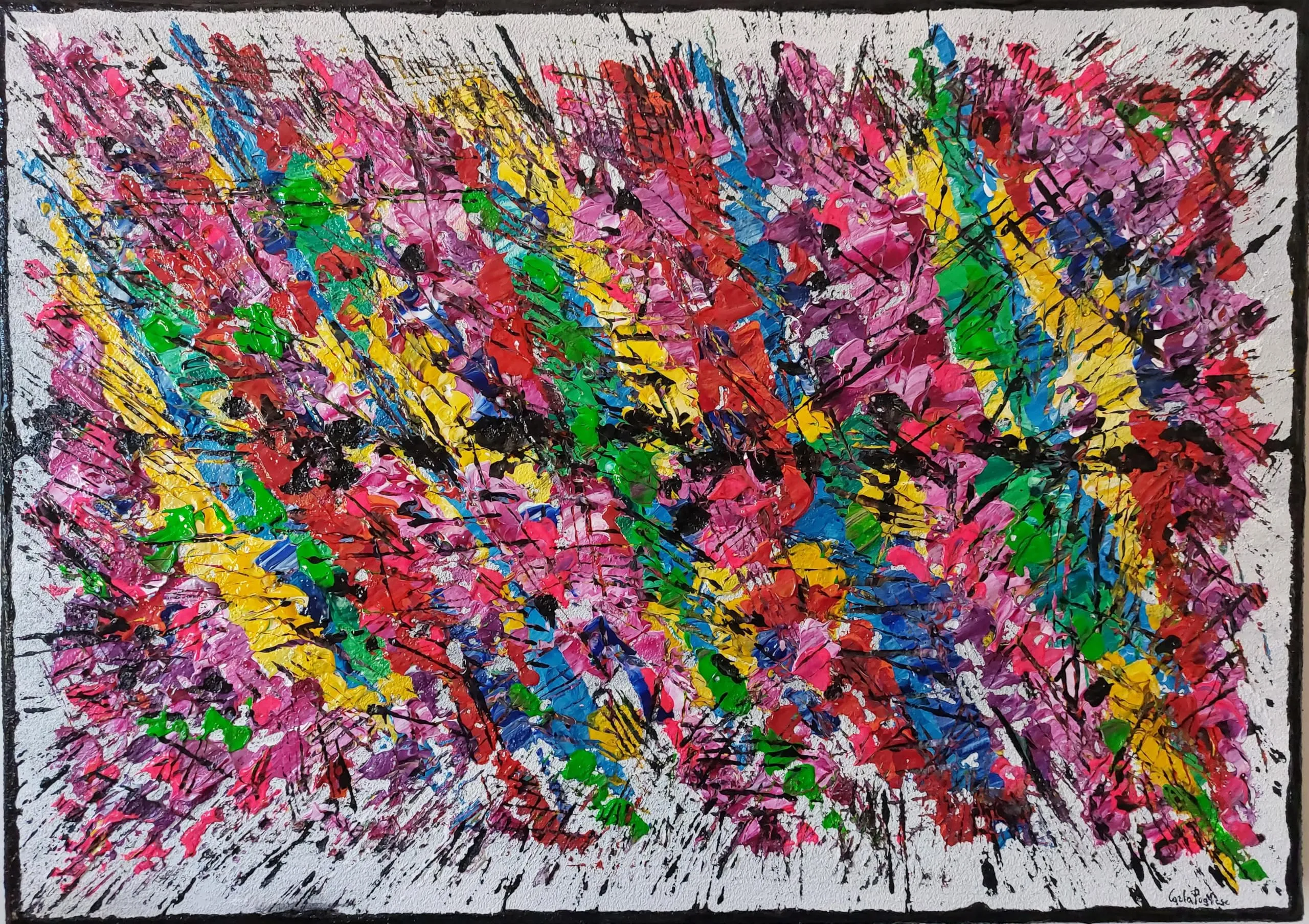 DORON ARTE QUADRO MODERNO ASTRATTO DIPINTO A MANO TELAIO GALLERY BORDI DIPINTI - LA RIVOLTA DEI COLORI 2-40x80x4 cm -RIF262