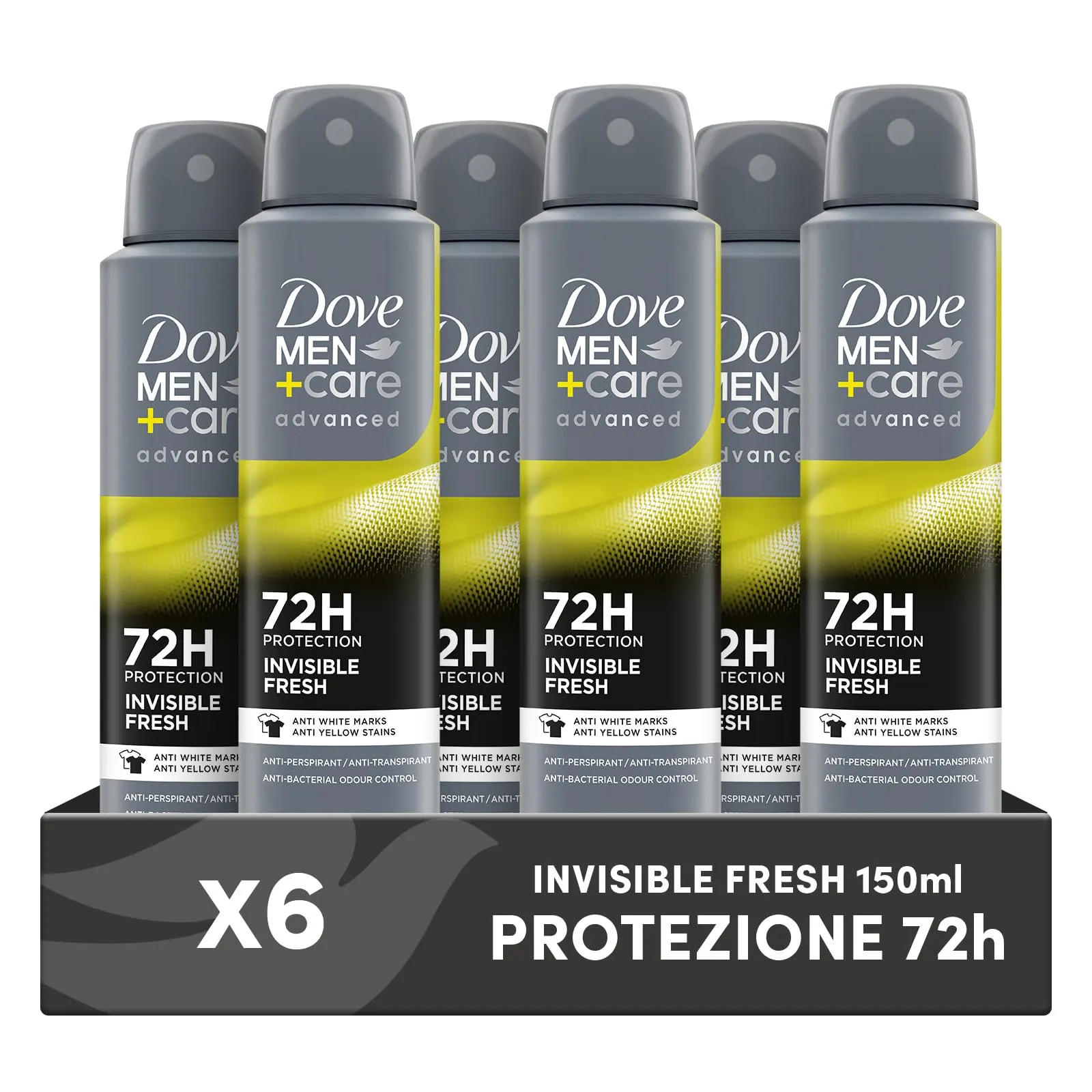 Dove Men+Care Invisible Fresh Advanced Care Deodorante Spray Uomo, 6 x 150ml