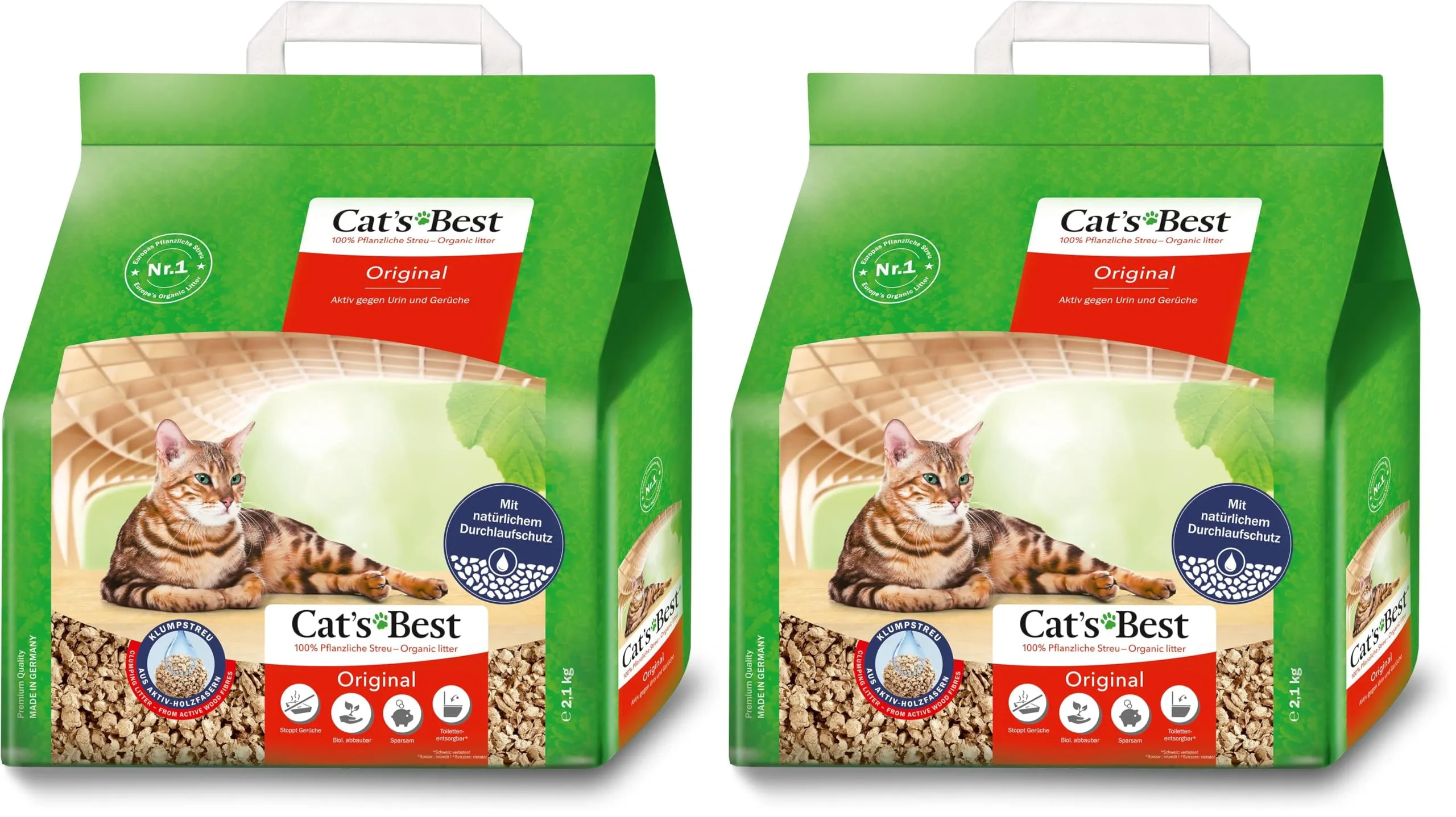 Cat's Best Original Lettiera Agglomerante Biodegradabile per Gatti - Confezione Doppia