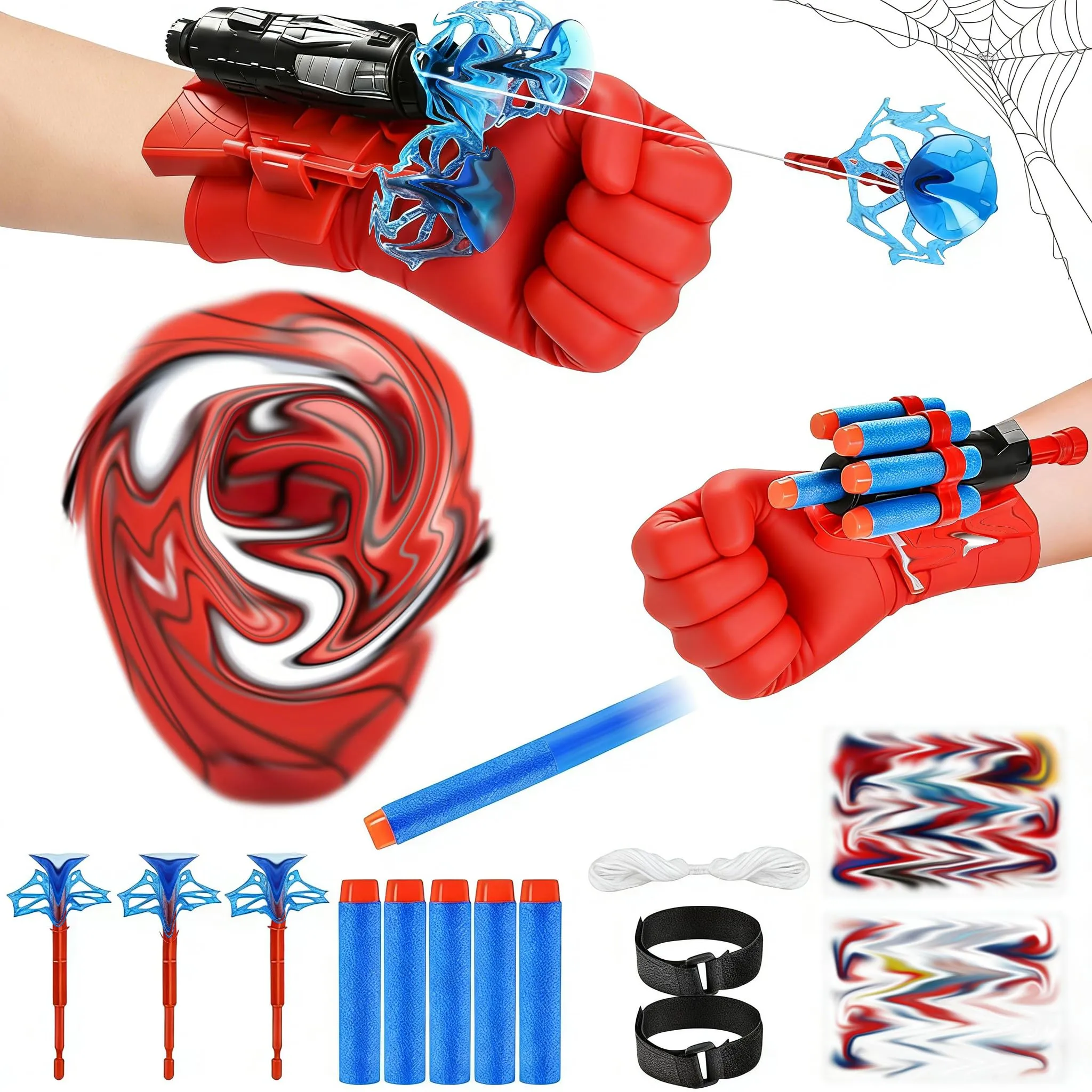 WYFDCZZP Set di 2 Guanti e Maschera Spiderman con Lanciatore di Ragnatele