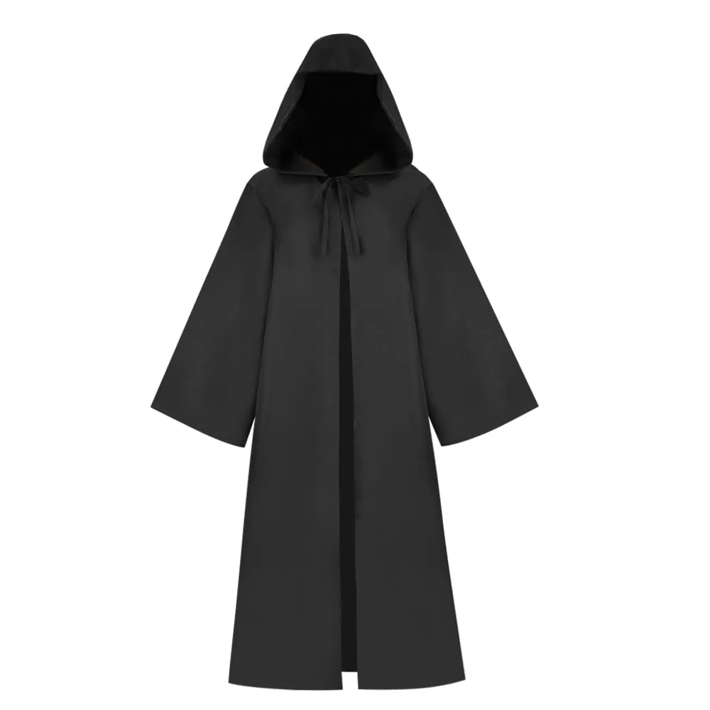 Mantello Jedi Robe con Cappuccio - Costume Cosplay Halloween, Natale, Vampiro - Tunica Uniforme Nera