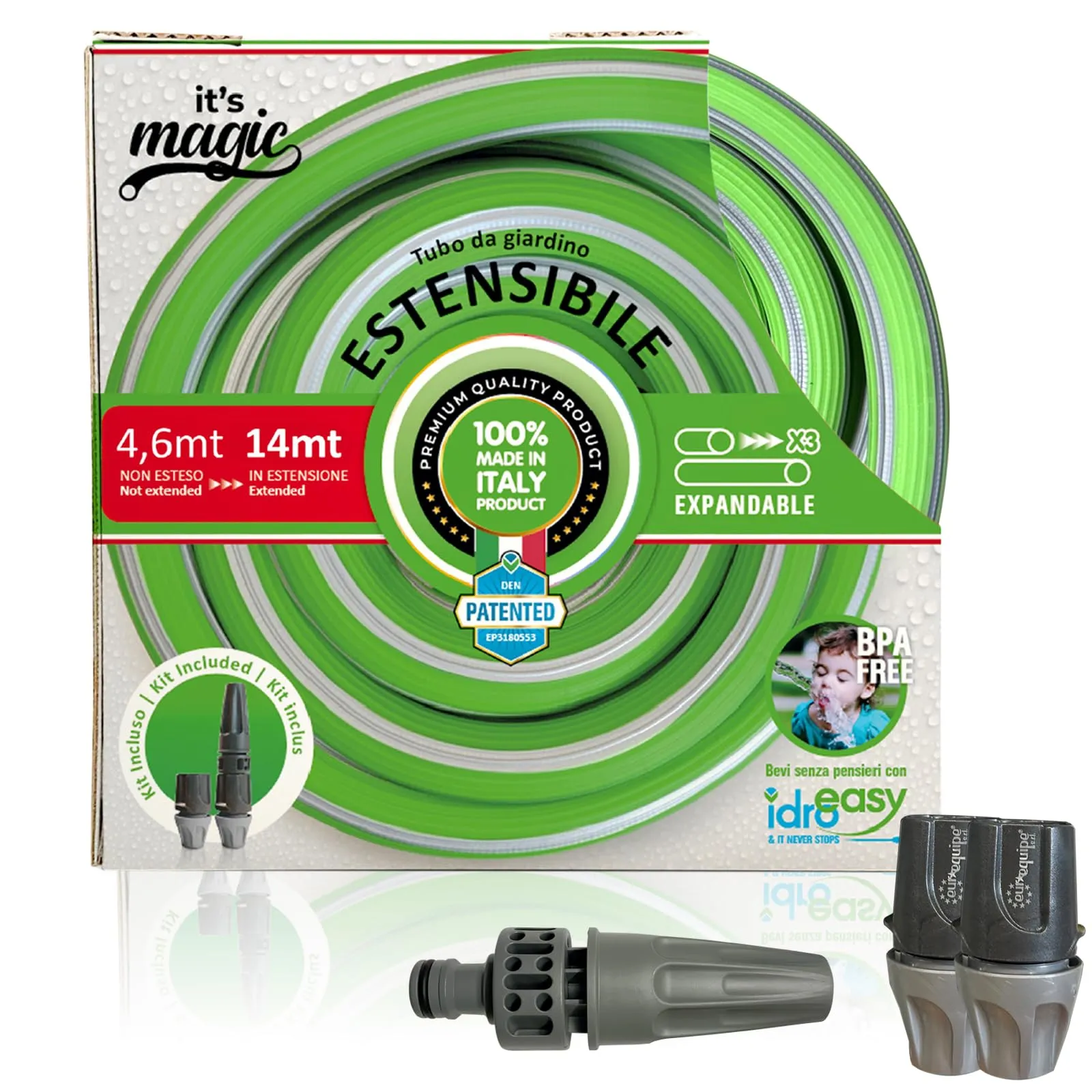 Idroeasy It's Magic Smart Open 14m Tubo Estensibile da Giardino con Lancia