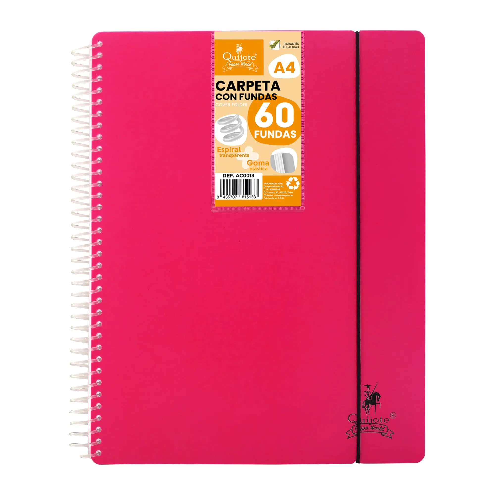 Cartella a Spirale Flessibile Starplast - Organizzatore con 60 Copertine Trasparenti, A4, Coperchio in Plastica Resistente, Rosa