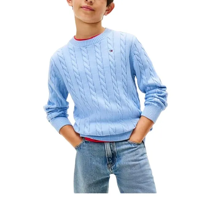 Tommy Hilfiger Cotton Cable Sweater KB0KB09753 Pullover, Nero, 6 Anni Bambino