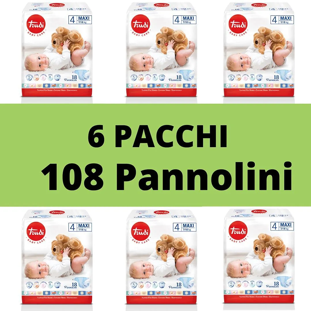 Pannolini Trudi Baby Care Maxi 7/18 Kg - Confezione da 6 (108 pannolini)