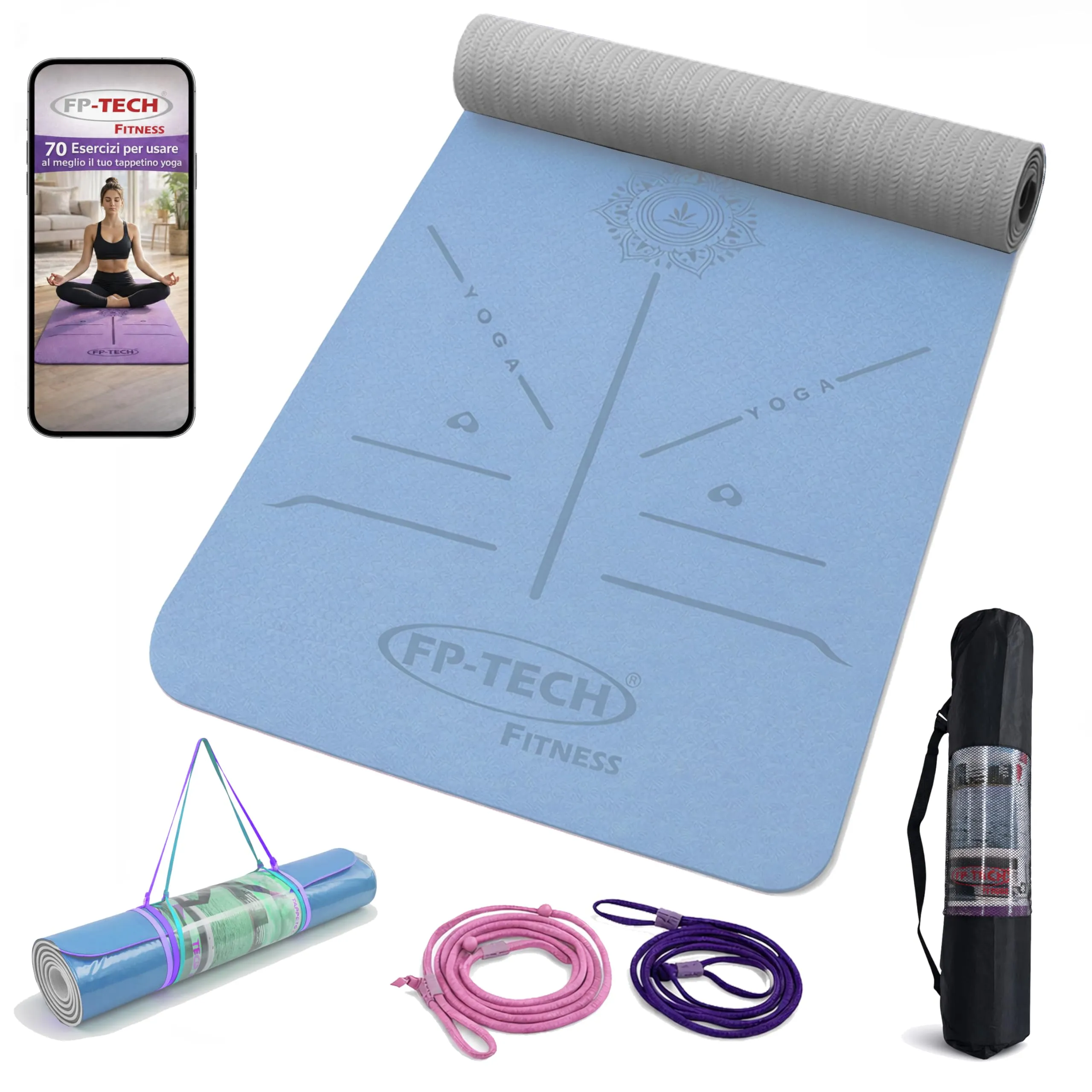 Tappetino Yoga FP-TECH Imbottito Antiscivolo con Sacca - Comfort e Stabilità per il Tuo Allenamento