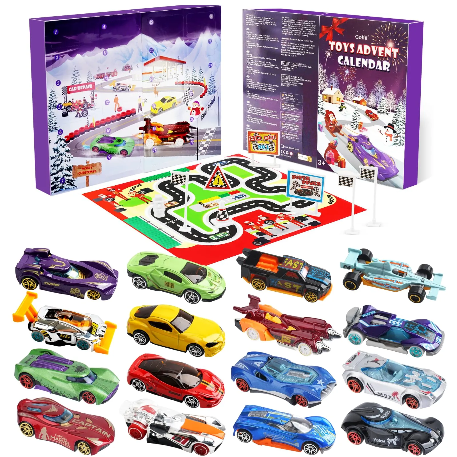 Calendario Avvento 2025 con Macchinine e Personaggi dei Cartoni Animati