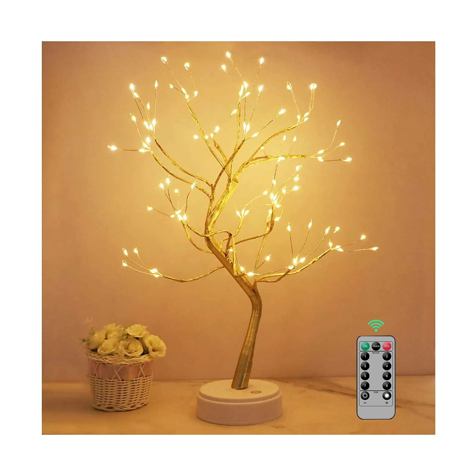 Kinamy Albero LED, Lampada Albero Lampada da Tavolo, 8 Modalità di Luce e Funzionamento del Telecomando e Timer, Perfetto per Regalare Decorazioni per Feste Festive