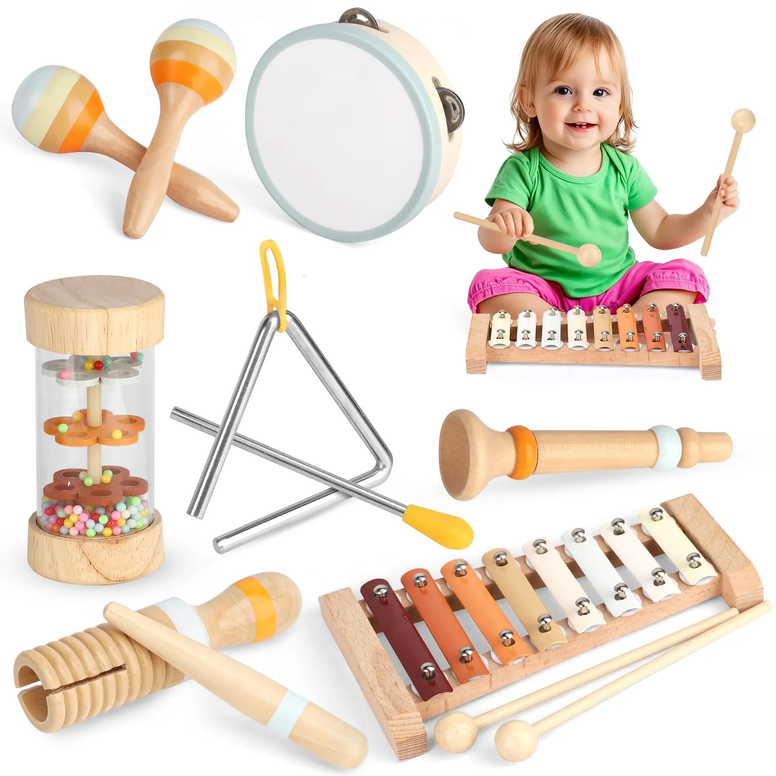Set di Strumenti Musicali per Bambini 7 in 1 in Legno Montessori