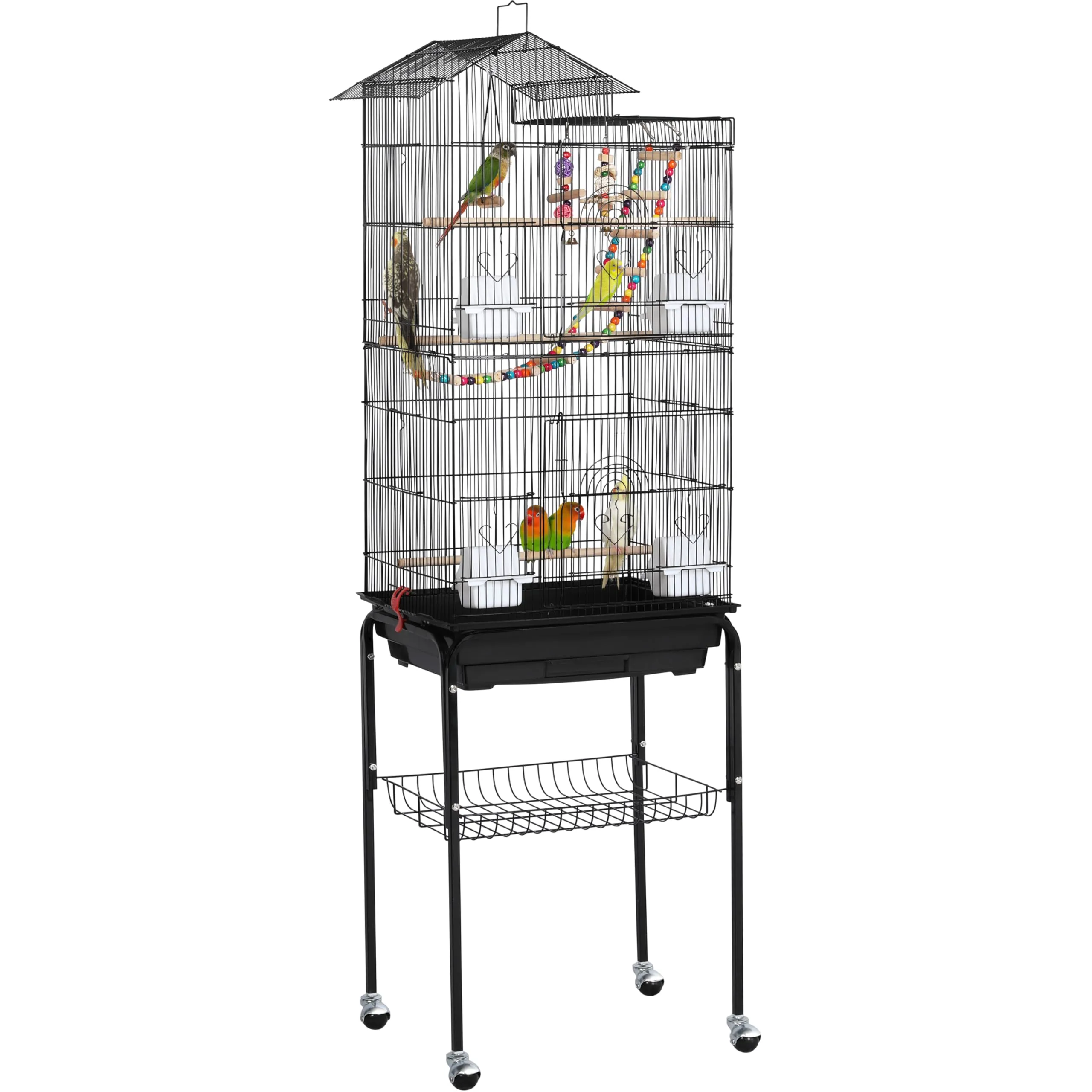 Yaheetech Gabbia Voliera per Uccelli Pappagalli Calopsite Inseparabili con Piedistallo e Ruote