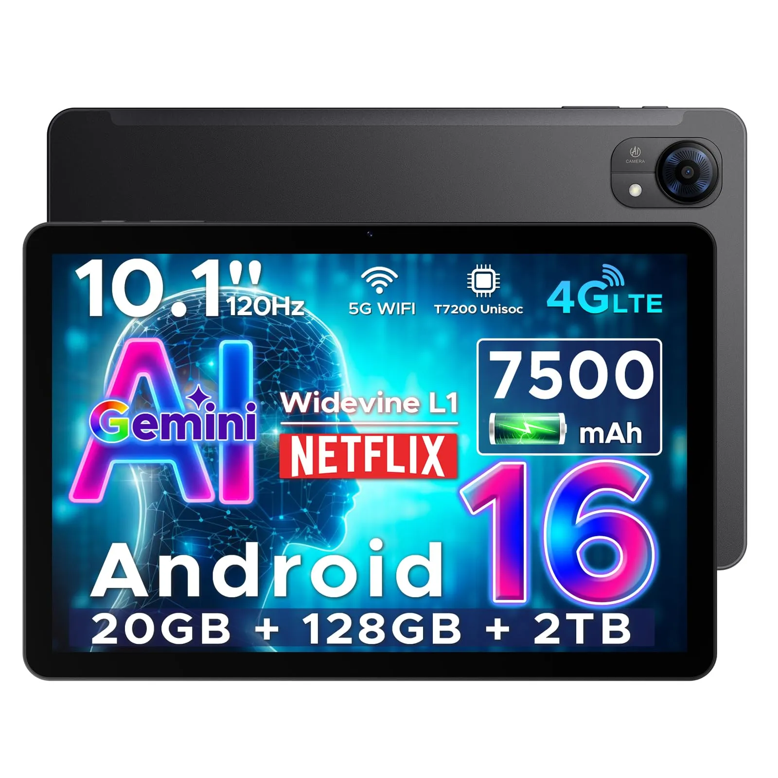 DOOGEE Tab G5 Tablet Android 16 con SIM 4G LTE, 20GB+128GB/2TB, Display 10.1" 120Hz