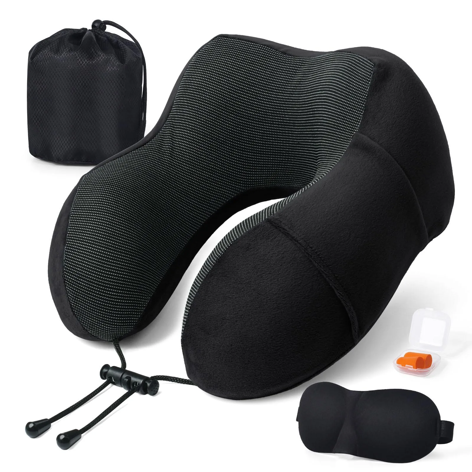 SOMLAW Cuscino da Viaggio, Cuscino Collo Memory Foam, Cuscino Cervicale Viaggio Portatile, Perfetto per Aereo Auto Ufficio, Inclusa Maschera per Dormir, Borsa per Trasporto
