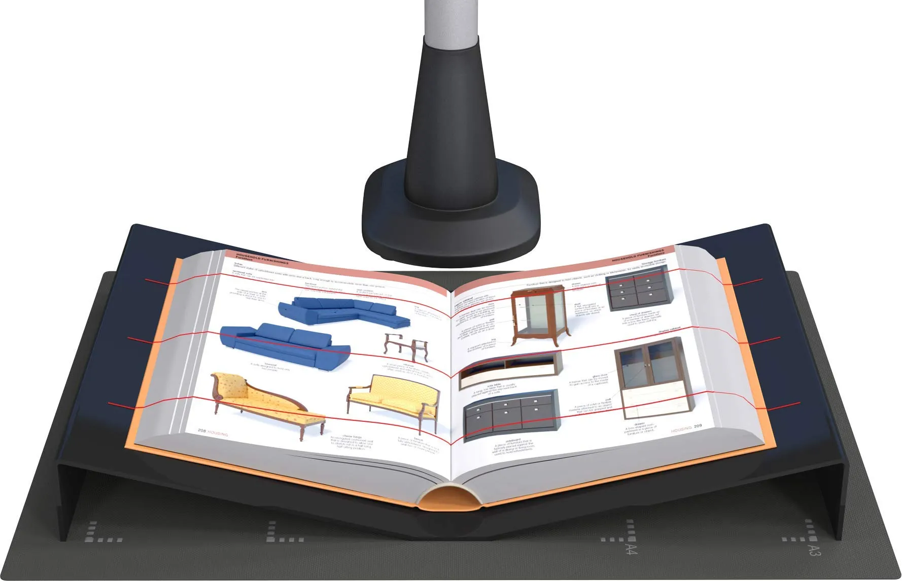 Leggio professionale per scanner overhead e scanner per libri A3