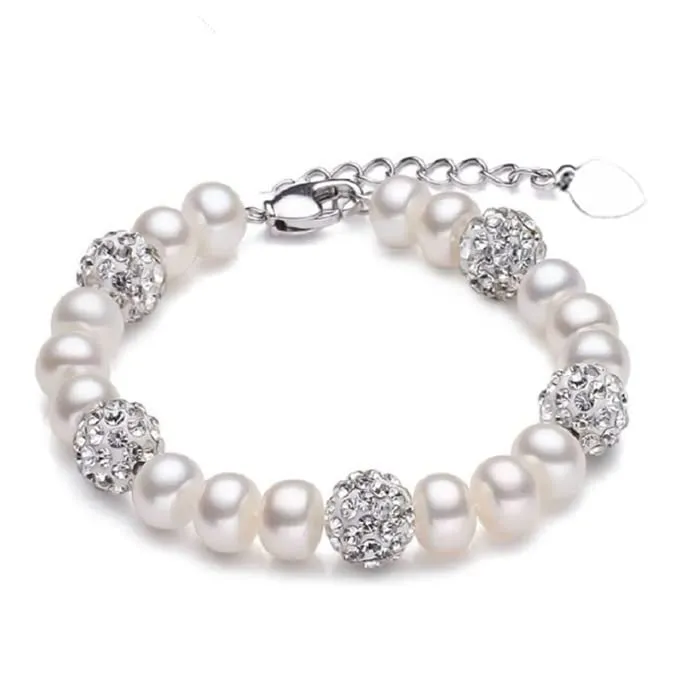 Bracciale Desja in Argento 925 con Perle Bianche a Bottone AAA