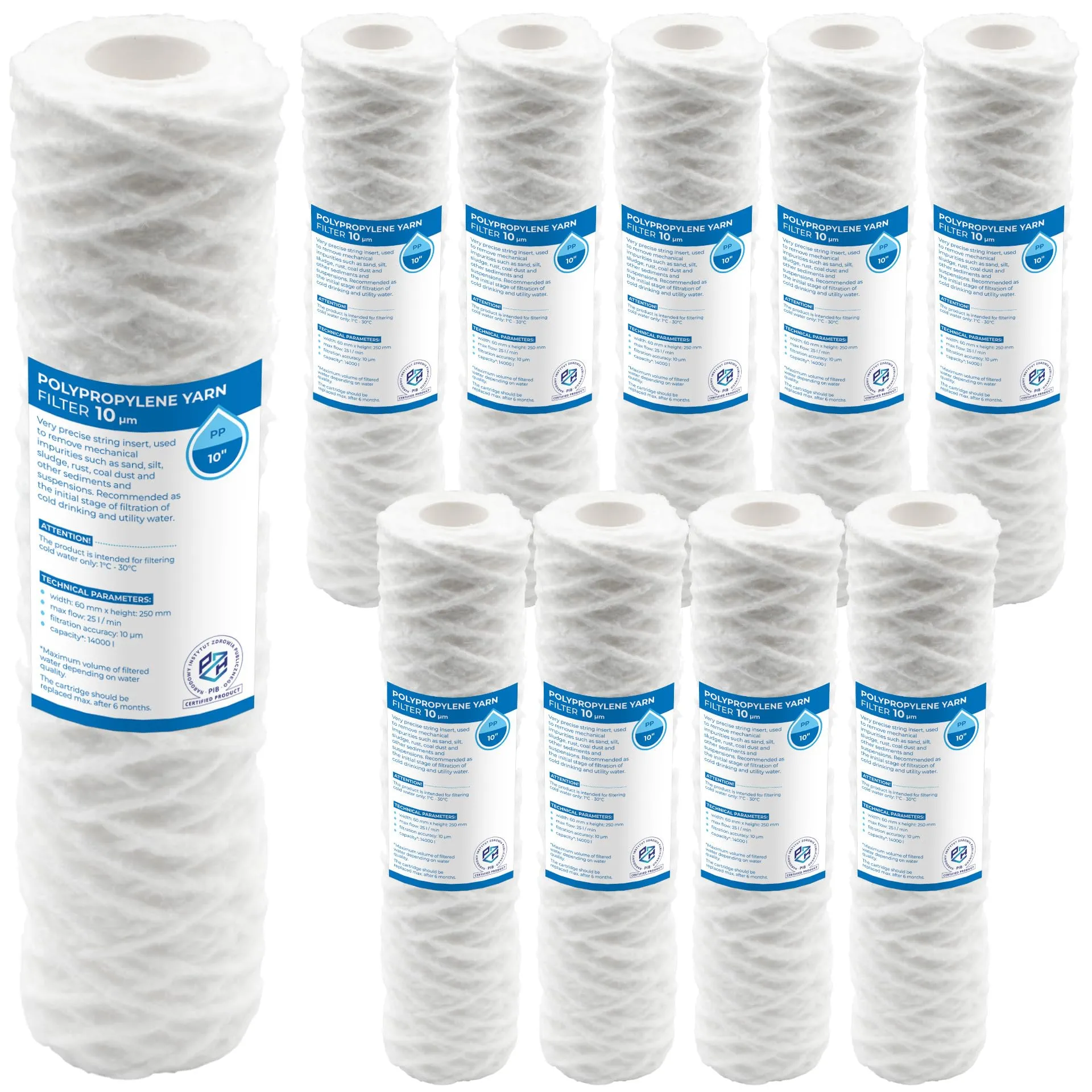 Filtro a Cartuccia Avvolta 10" - Set 10 Pezzi, 5µm