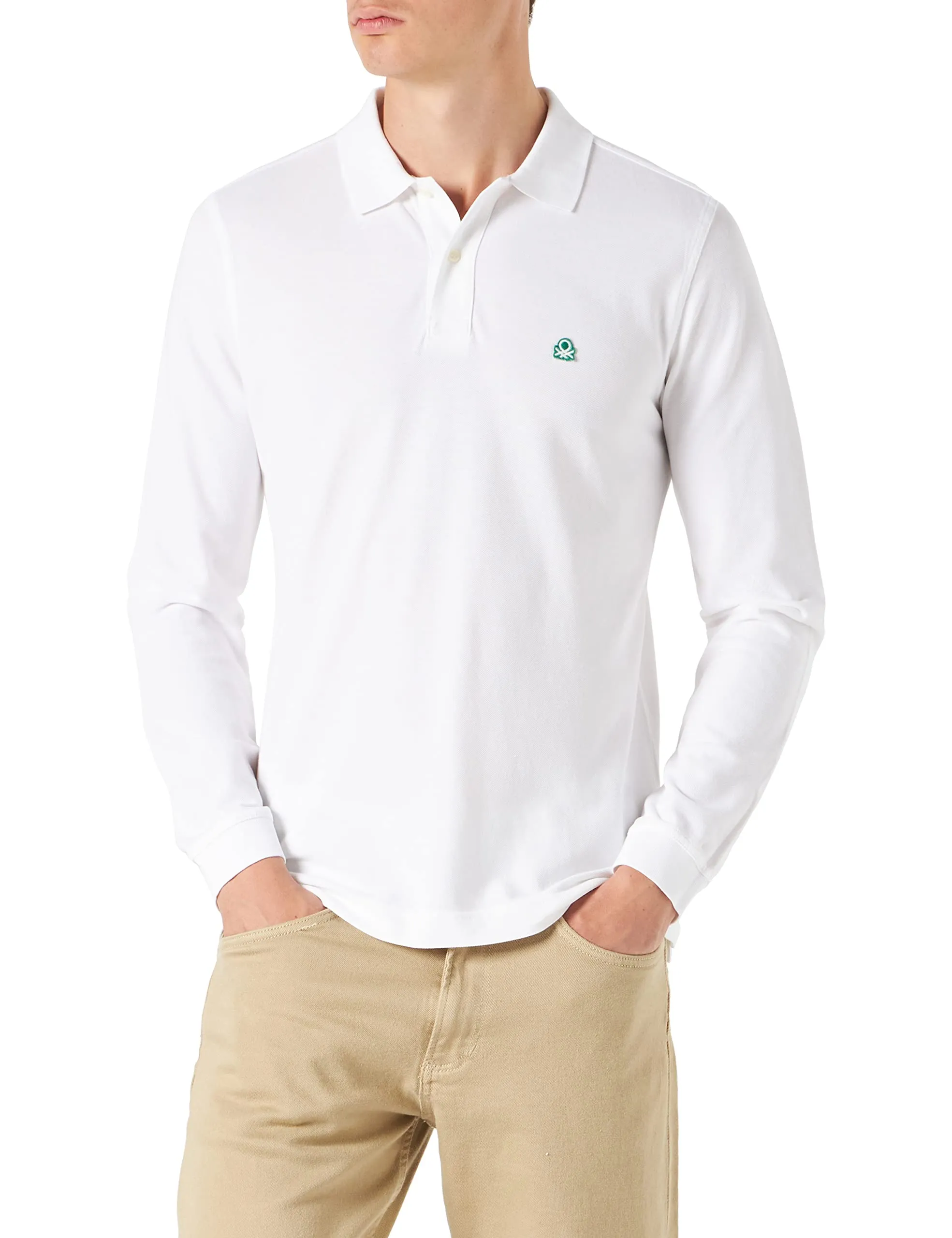 United Colors of Benetton Maglia Polo M/L 3089J3204, Bianco 101, M Uomo