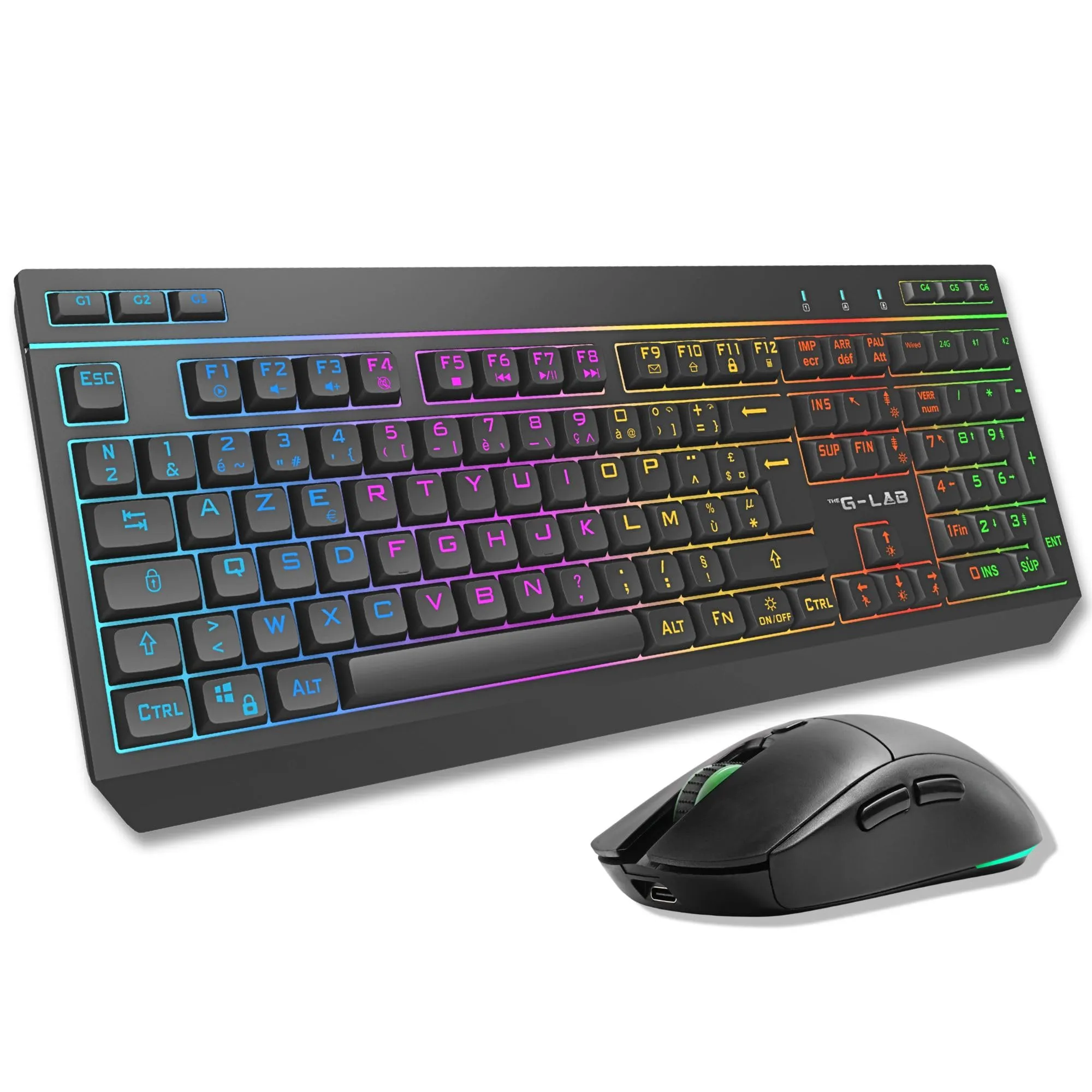 G-Lab Combo Tungsten - Tastiera e Mouse da Gaming Wireless Retroilluminati