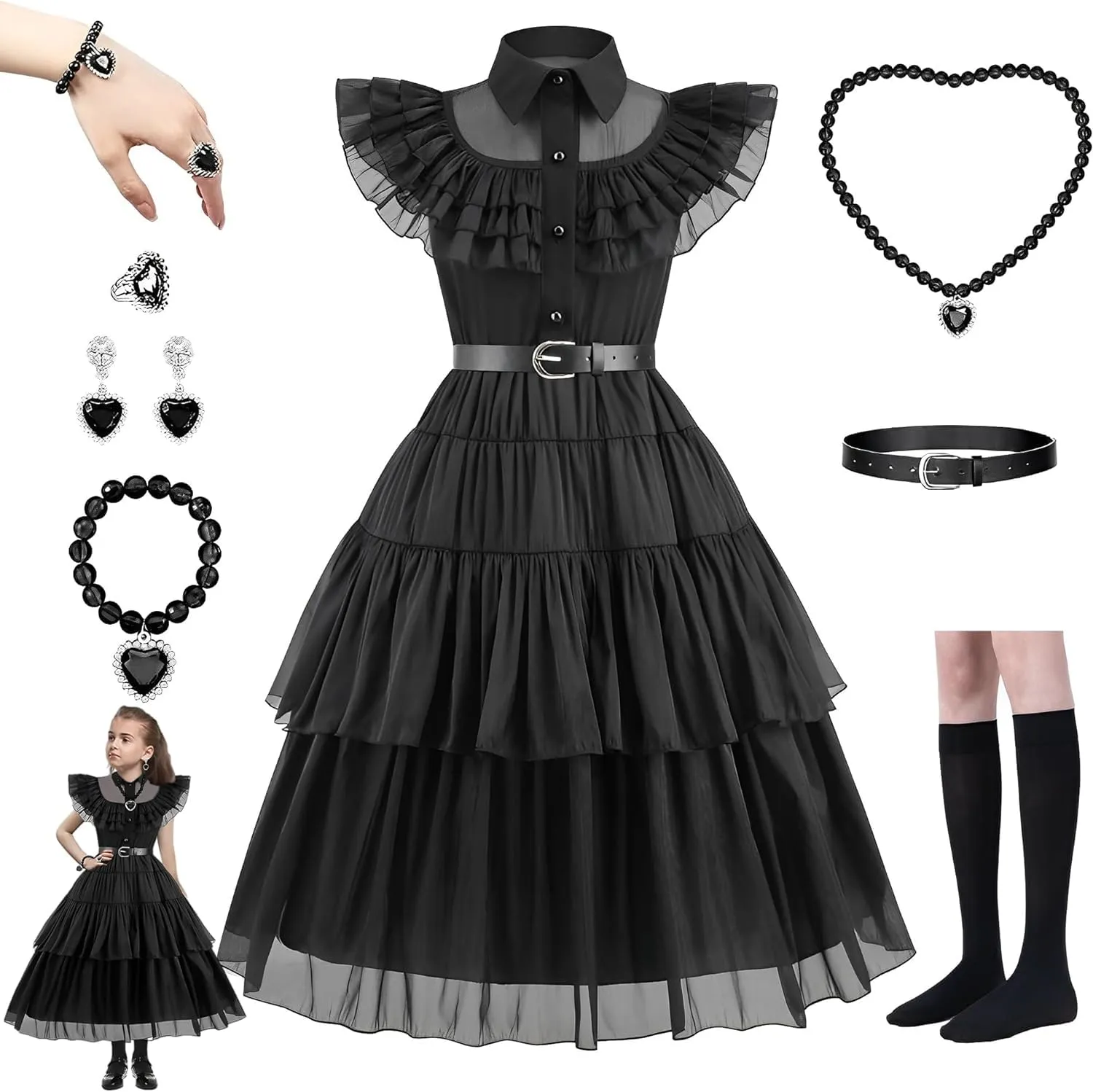 Costume Mercoledì Addams per Bambini e Adulti - Eleganza Gotica per Halloween e Carnevale