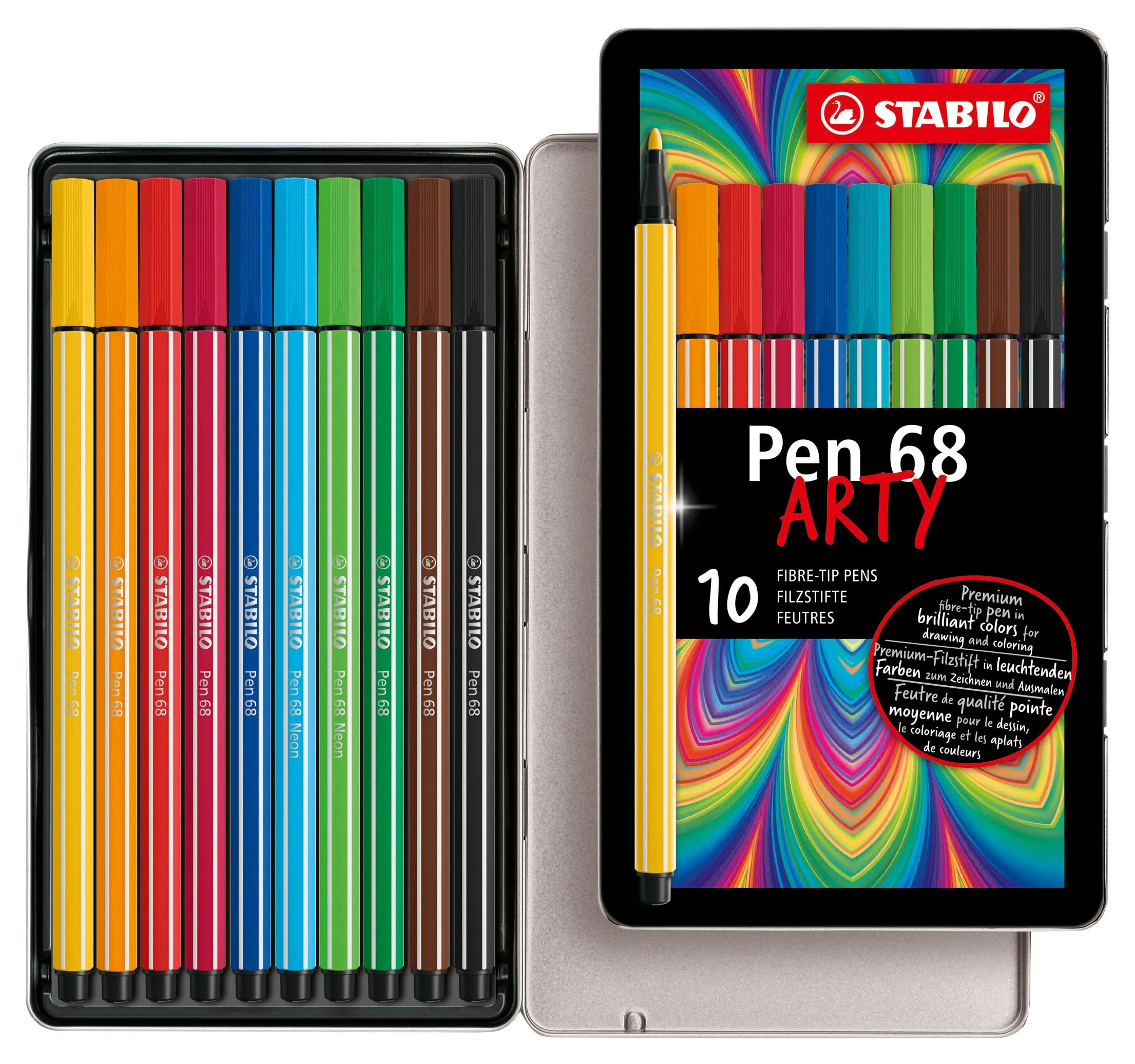 STABILO Pen 68 - Pennarello Premium - Scatola in Metallo da 10 - Colori assortiti