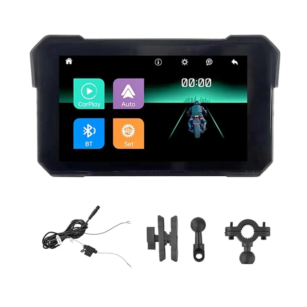 Ohulelks Schermo di Navigazione GPS Portatile per Moto 5" Wireless Carplay Android Auto IP68